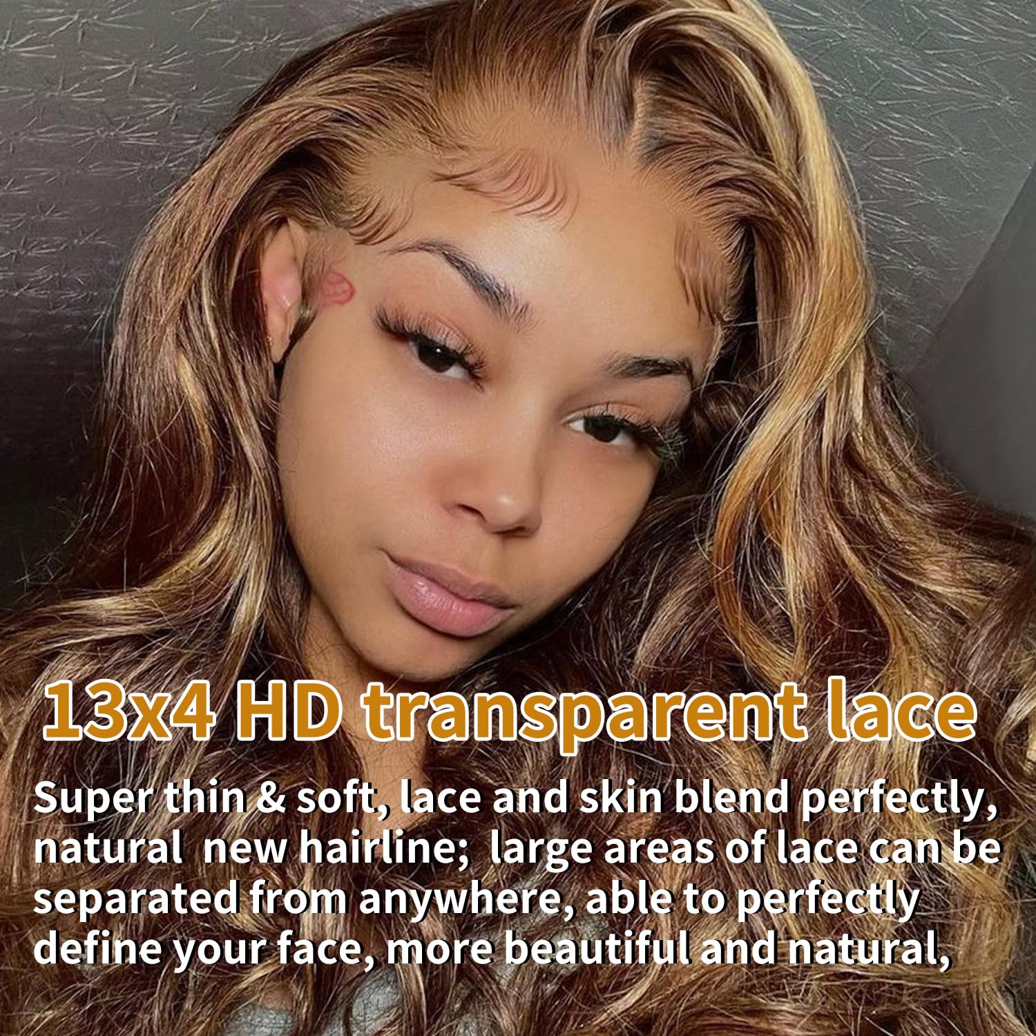 200% Density Highlight Ombre Lace Front Wig Human Hair 26inch - 13x4 HD Transparent Lace Frontal Wigs in 4/27 Honey Blonde & Brown Balayage - Glueless Body Wave Lace Wig for Daily Wear, Parties & Special Occasions