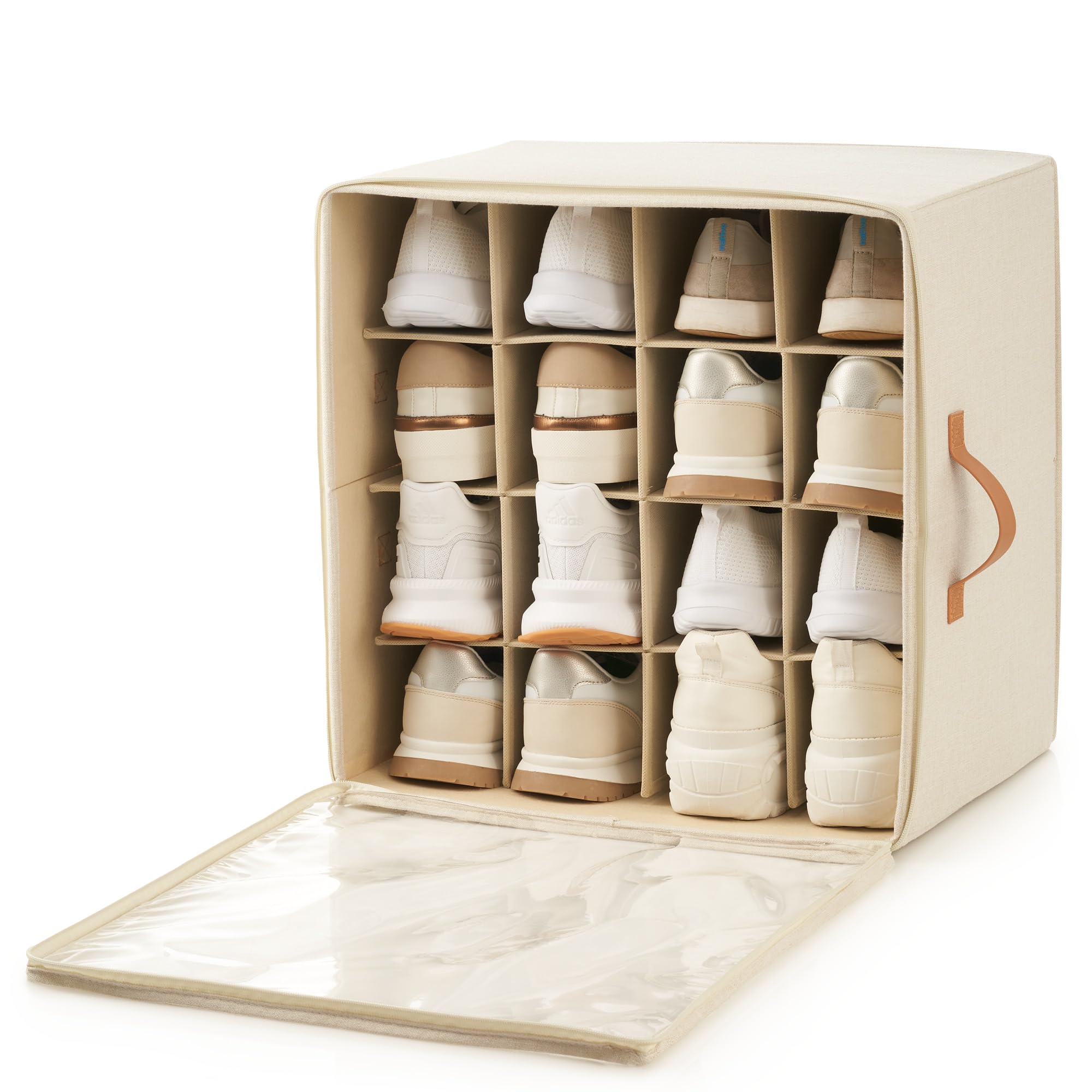 ZICOTO Shoe Organizer for Closet - Adjustable Linen Shoe Storage Box with Spacious Compartments | Space Saving Shoe Holder for Easy Access | Perfect for Bedroom, Entryway, and Walk-in Closet Organization