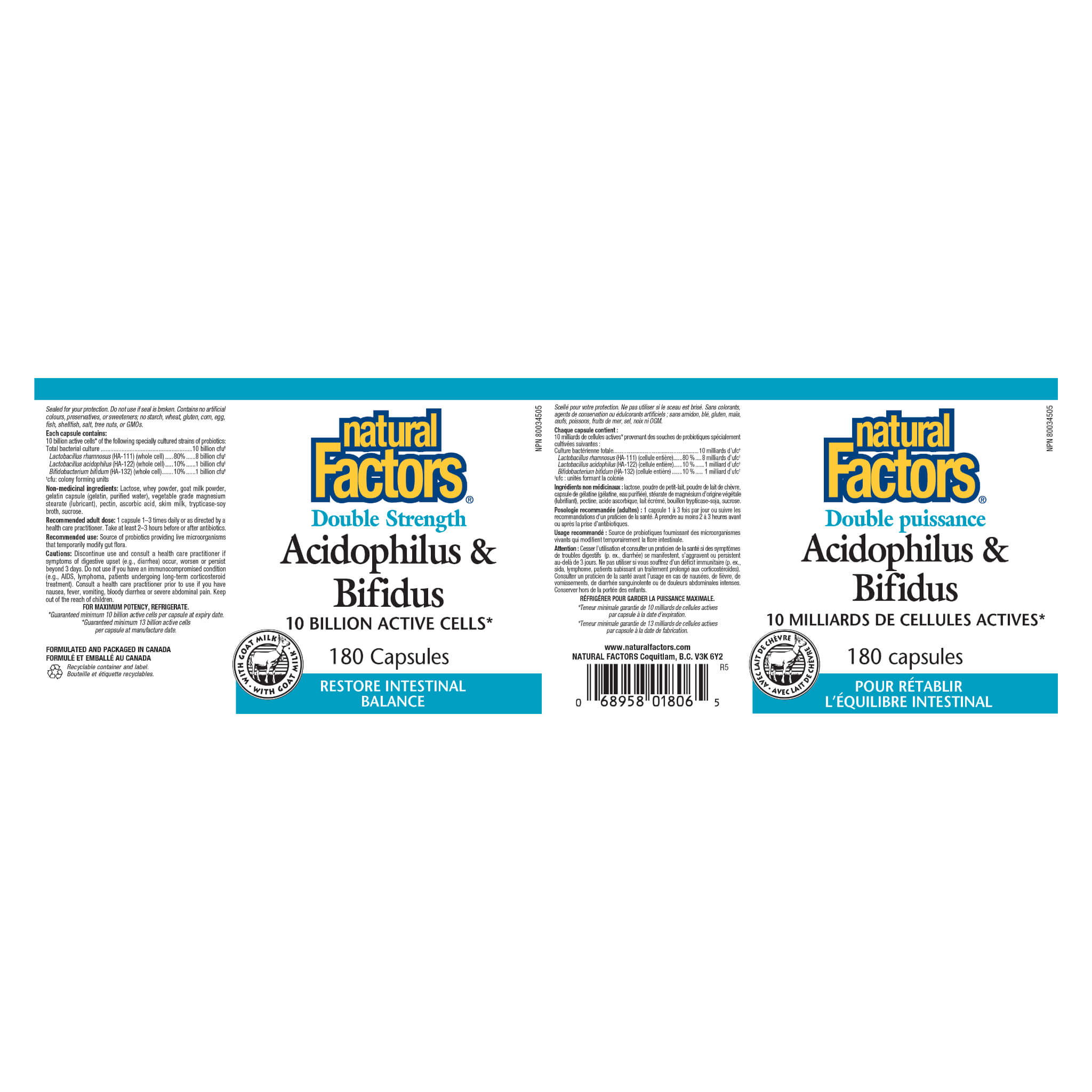 Acidophilus & Bifidus Probiotic Supplement - Double Strength 10 Billion CFU - Supports Digestive & Immune Health - For Daily Gut Balance & Wellness