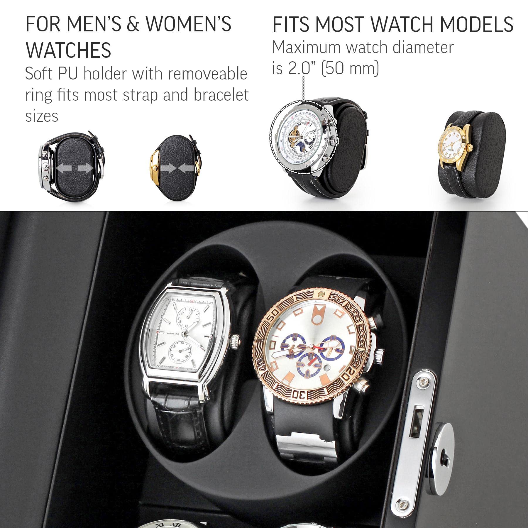 Premium Double Watch Winder for Automatic Watches - 2 Storage Slots with Quiet Motor & Battery/USB Power Options | Perfect for Watch Collectors & Travel Enthusiasts