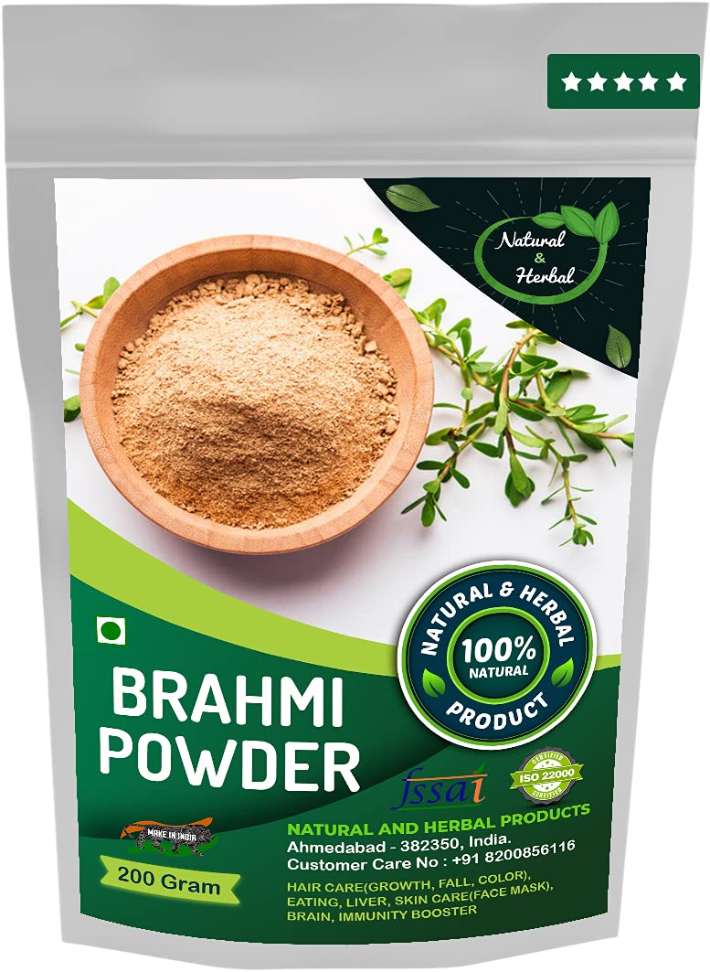 Organic Brahmi Powder (Bacopa Monnieri) - 200g | Natural Hair Growth & Skin Care Supplement | Promotes Brain Function & Immunity | For Hair Masks, Face Masks & Wellness Drinks | USDA Certified Herbal Remedy