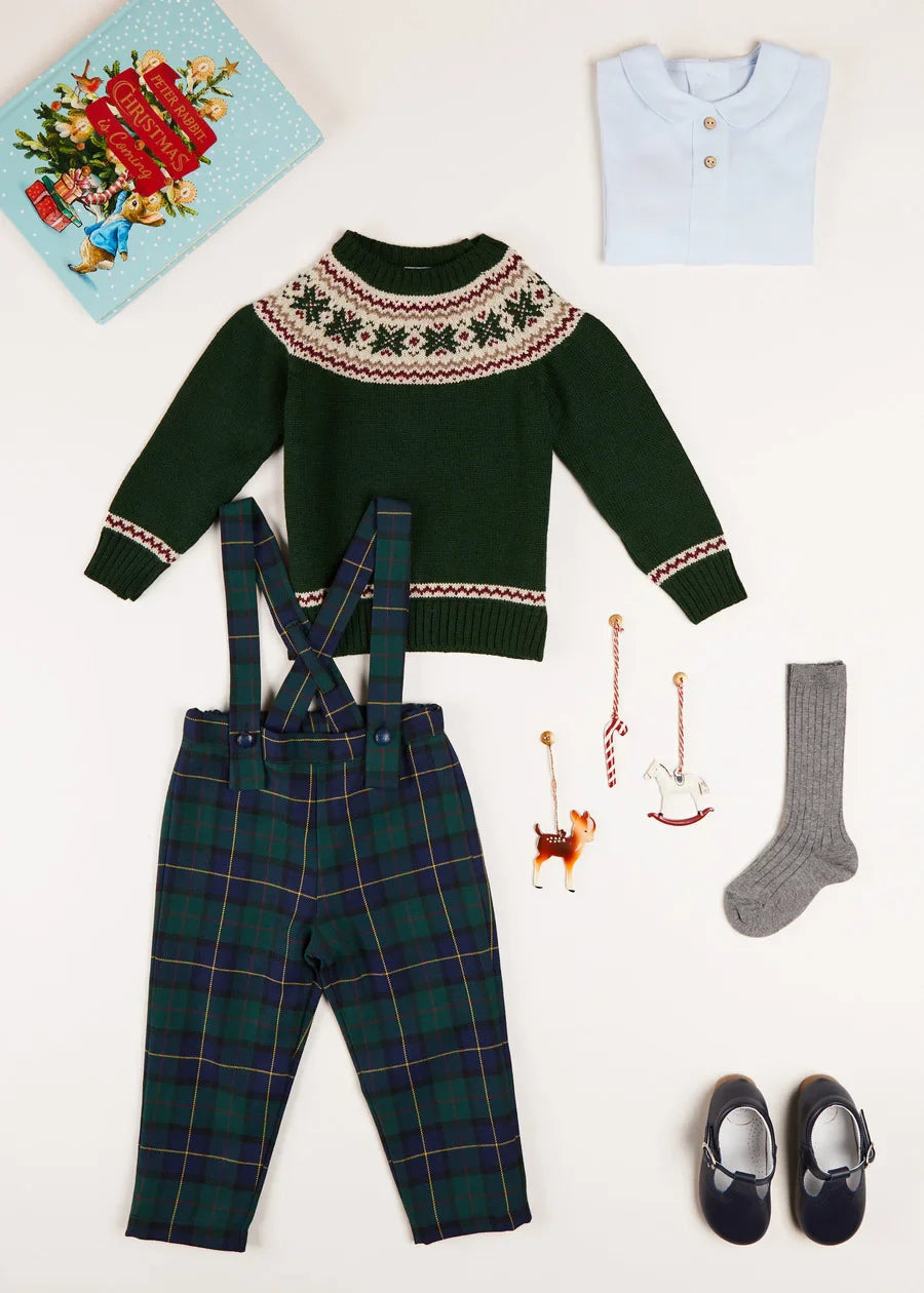 Classic Fair Isle Merino Wool Sweater for Kids - Green Knit Pullover (12 Months to 10 Years) | Warm Winter Wear for Boys & Girls | Cozy Holiday Outfit & Christmas Photoshoot