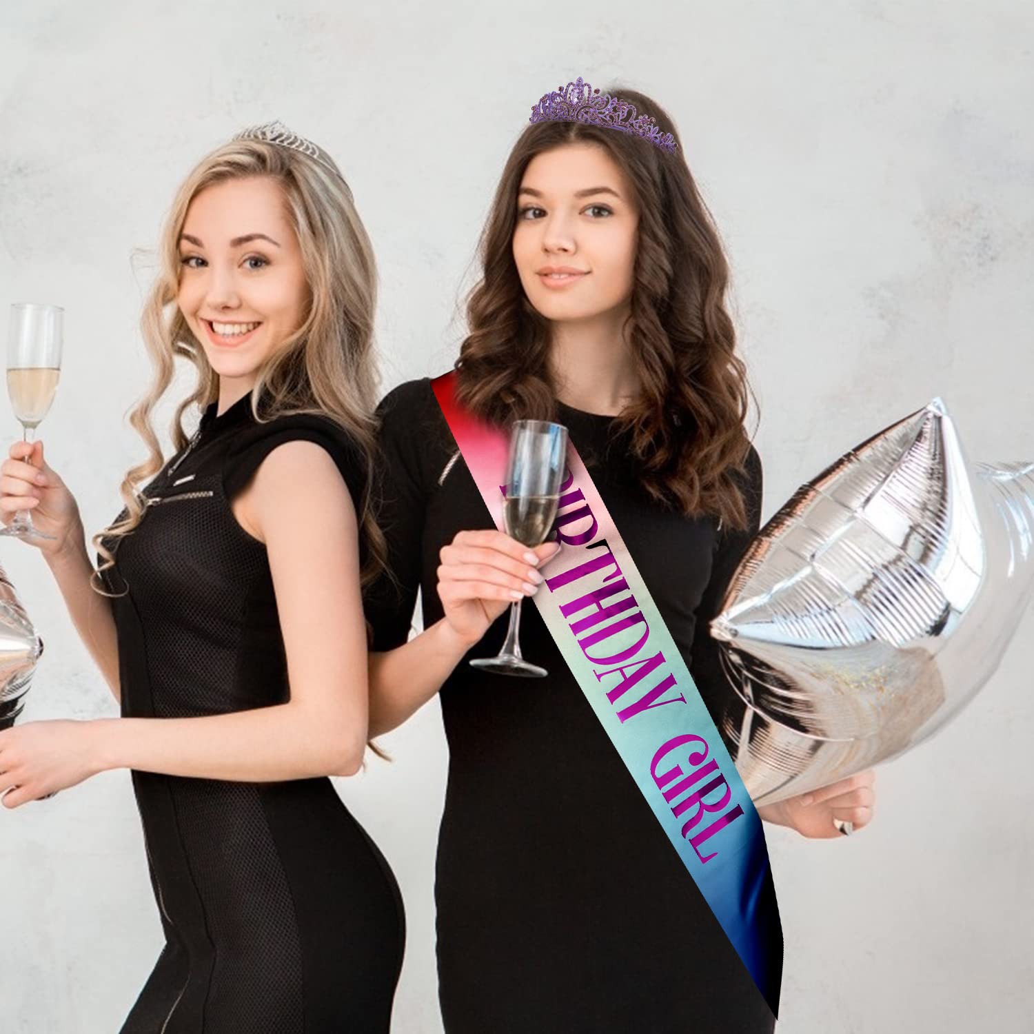 Elegant Purple Crystal Tiara & Colorful Birthday Sash Set for Women & Girls - Princess Crown Gift for Birthday Parties, Bachelorette Celebrations & Special Occasions