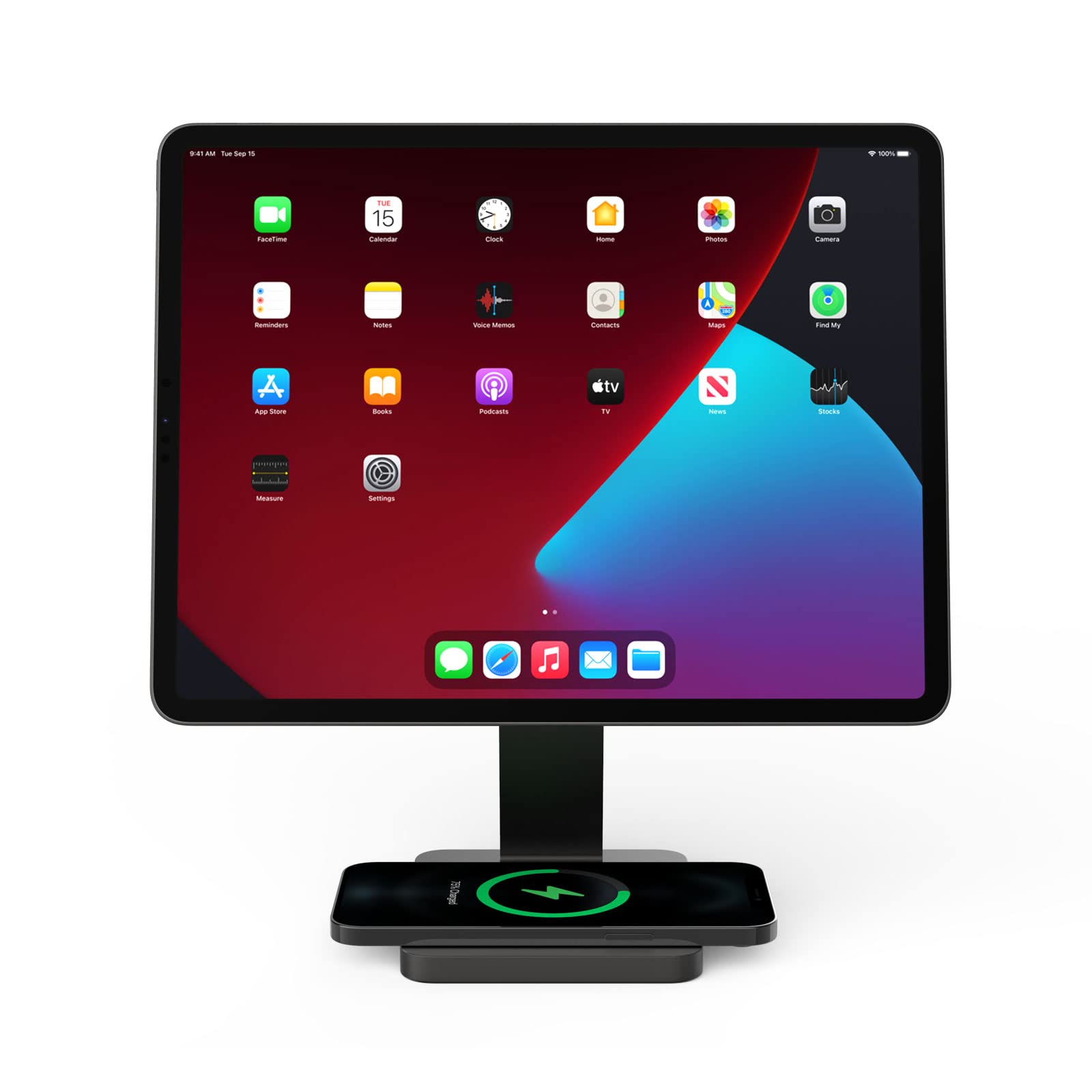 Magnetic iPad Stand with 15W Fast Wireless Charger - 360° Rotating Aluminum Tablet Holder for iPad Pro 11 Inch (1st-4th Gen) & iPad Air 4th/5th Gen - Perfect for Home Office, Bedside Charging & Desktop Organization