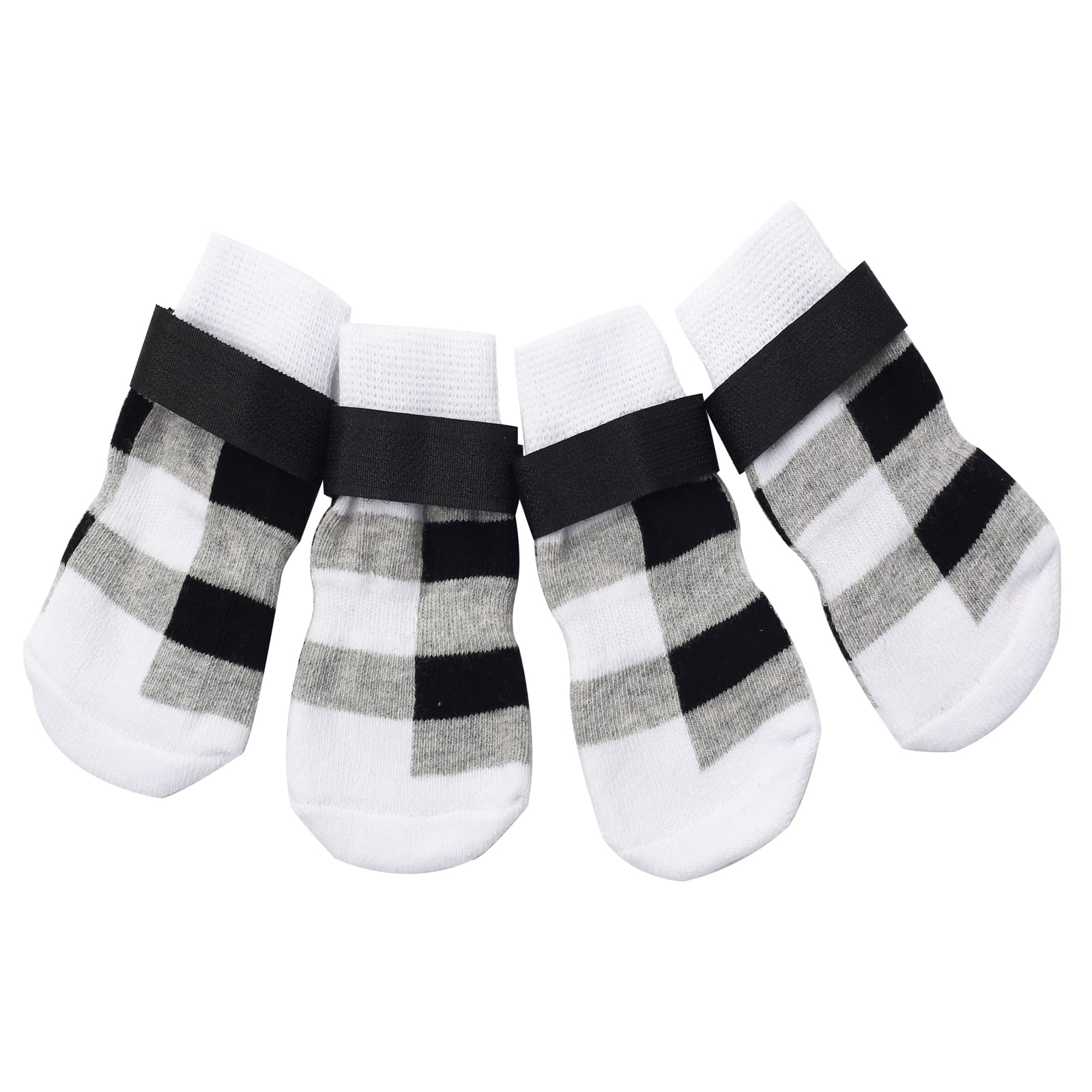 ZIFEIPET Anti-Slip Dog Socks for Hardwood Floors - Plaid Non-Slip Paw Protectors with Adjustable Straps, Traction Control for Small Dogs to Prevent Licking - Perfect for Indoor Play & Winter Protection