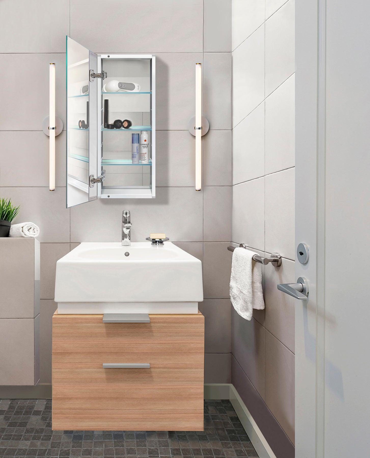 Krugg Plaza 12x30 Inch Wall Mounted Medicine Cabinet - Bathroom Storage Mirror with Adjustable Shelves for Toiletries and Essentials