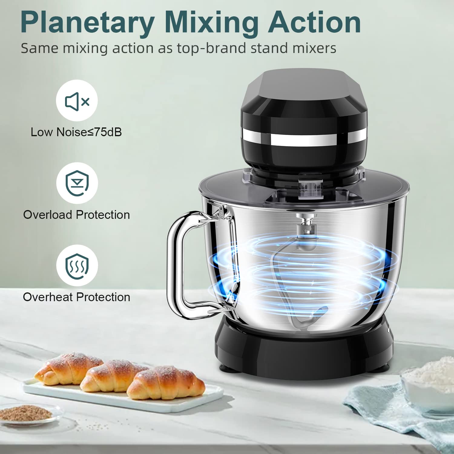 HOWORK 6.5QT Stand Mixer - 10+ Speed Electric Kitchen Mixer with Stainless Steel Bowl, Dough Hook, Wire Whip & Beater - Perfect for Baking Cakes, Cookies, Bread & Dough - Ideal for Home Bakers & Cooking Enthusiasts