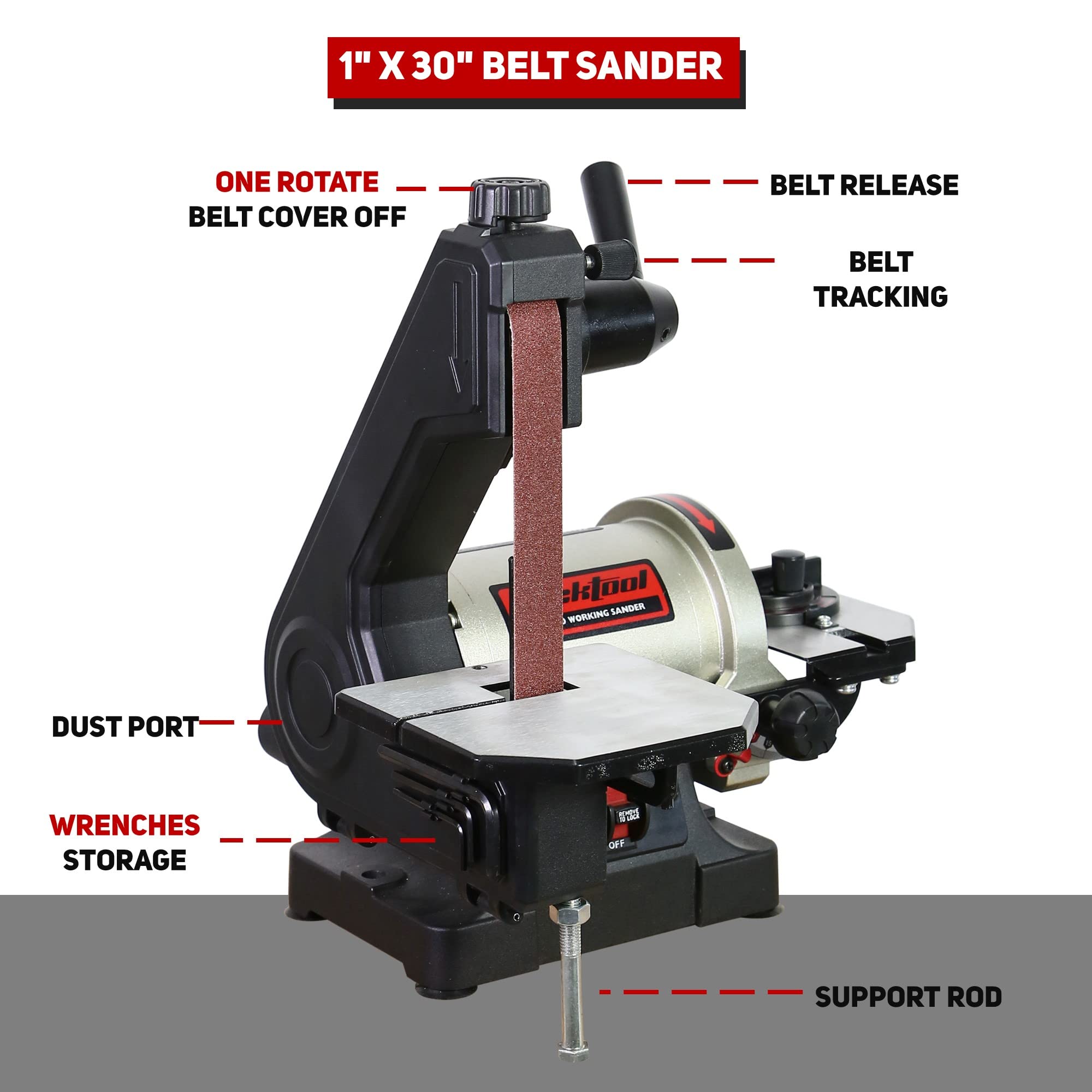 Bucktool 1x30 Inch Belt Sander with 5 Inch Disc - 1/3HP Benchtop Sander with Wrench Storage & Easy Belt Cover - Perfect for Woodworking, Metal Polishing & DIY Projects