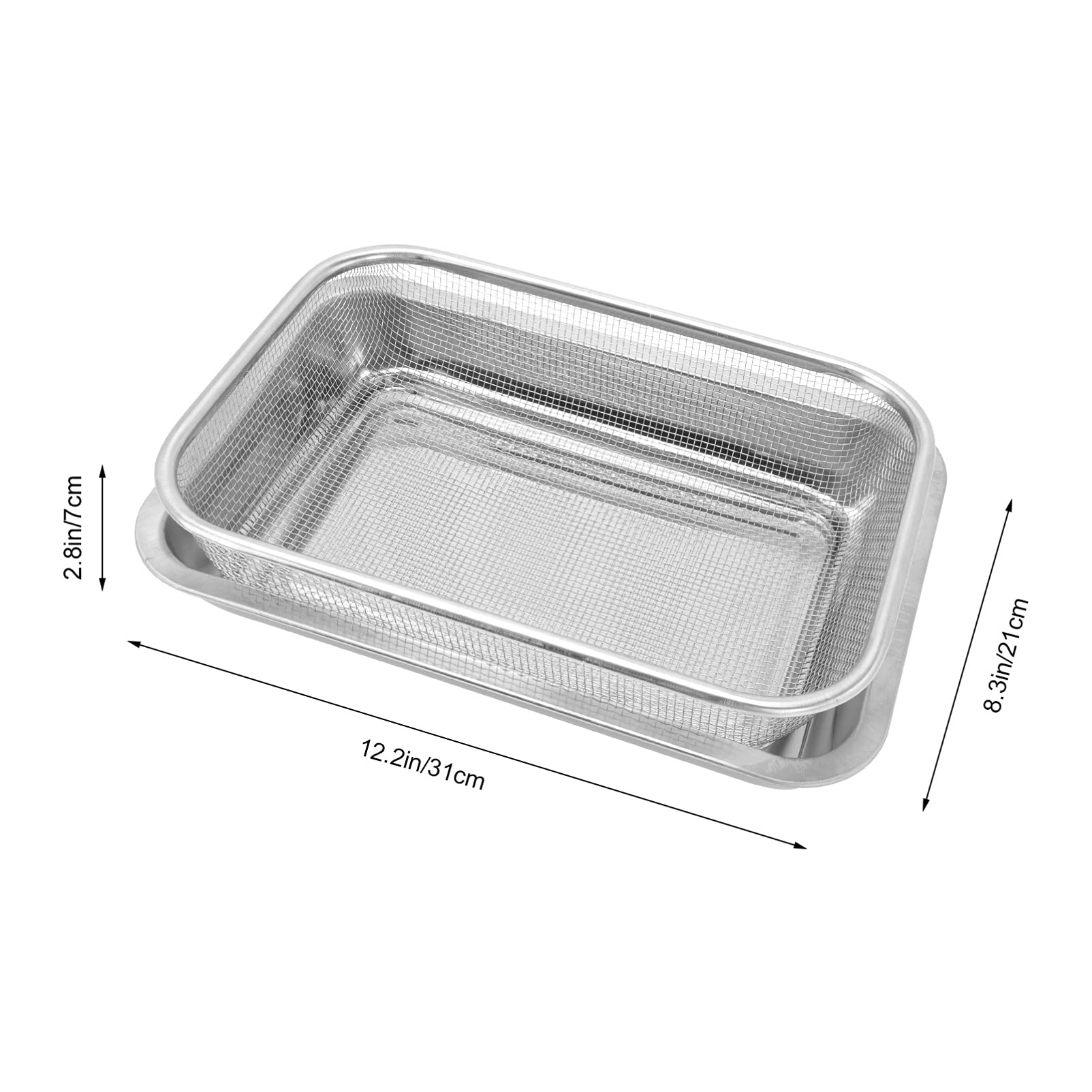 Premium Stainless Steel Kitchen Strainer Colander - Heavy Duty Rectangular Oil Drain Plate with Tray | Food Strainer Bowl for Fruits, Snacks & Fast Food | Ideal for Home Kitchen, Restaurants & Food Prep Stations