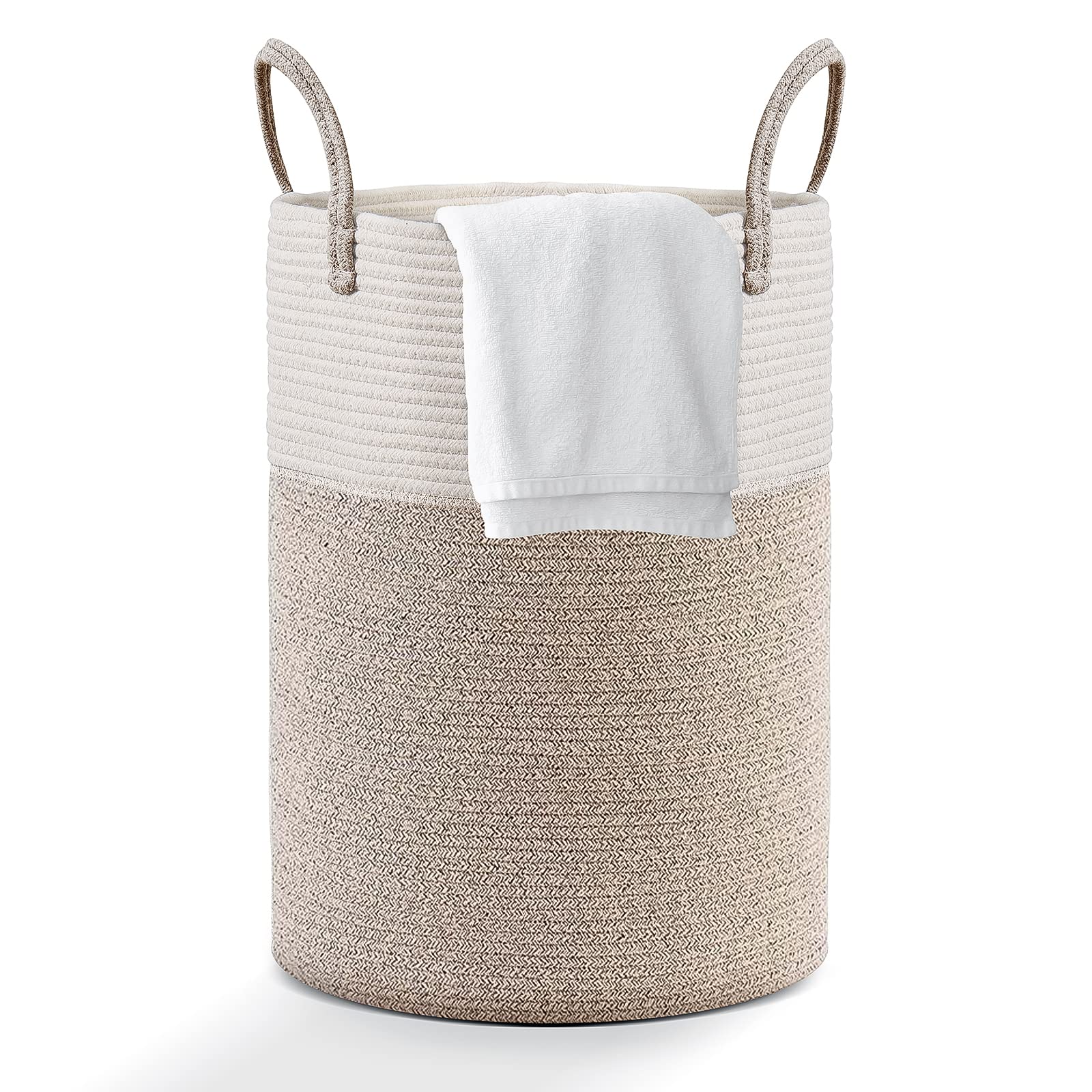 Viwril Large Woven Cotton Laundry Basket with Handles - 50cm x 38cm Brown Storage Hamper for Dirty Clothes, Baby Nursery, Diaper & Toy Organization | Perfect for Bedroom, Bathroom & Laundry Room Storage