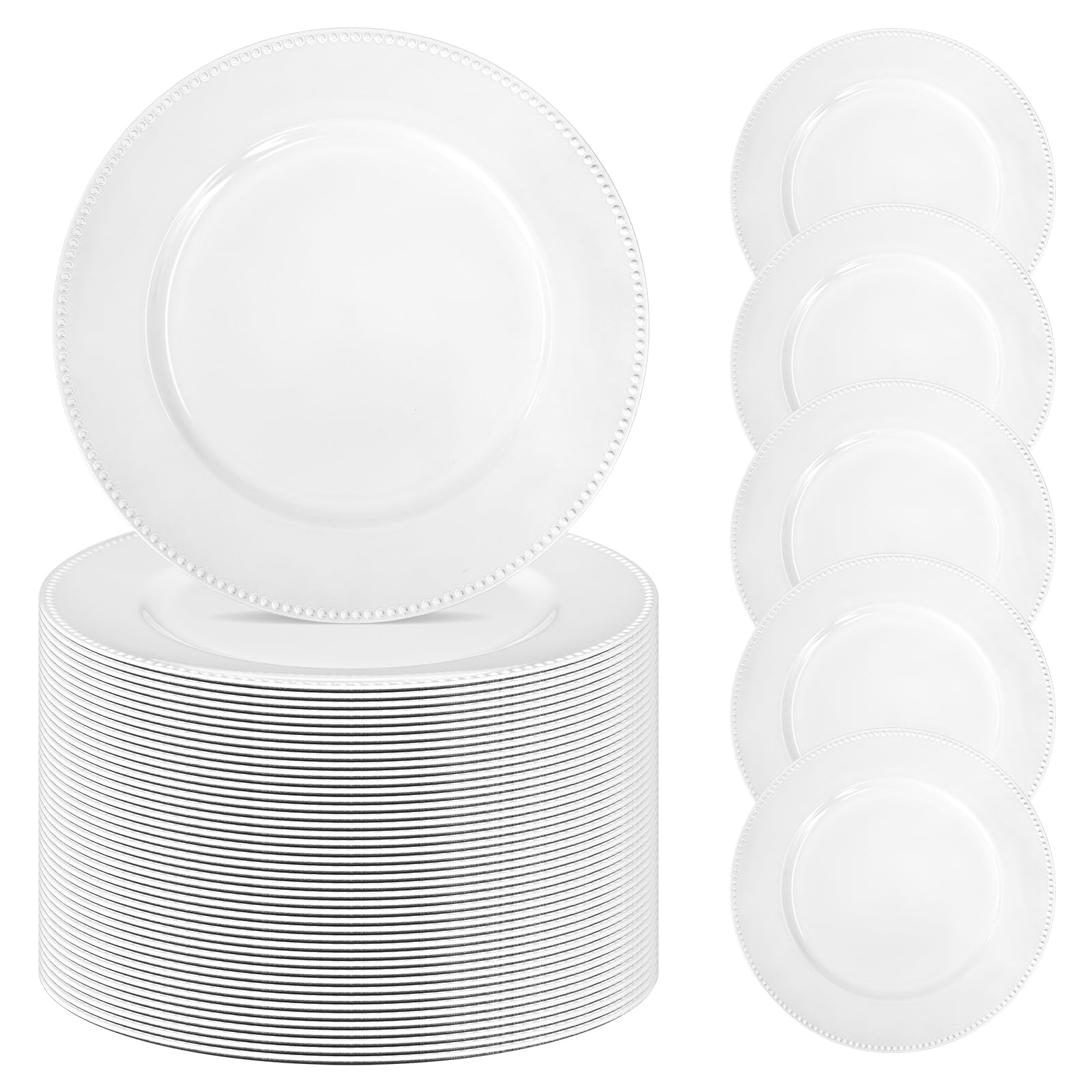 50 Pcs White Plastic Charger Plates Bulk - 13