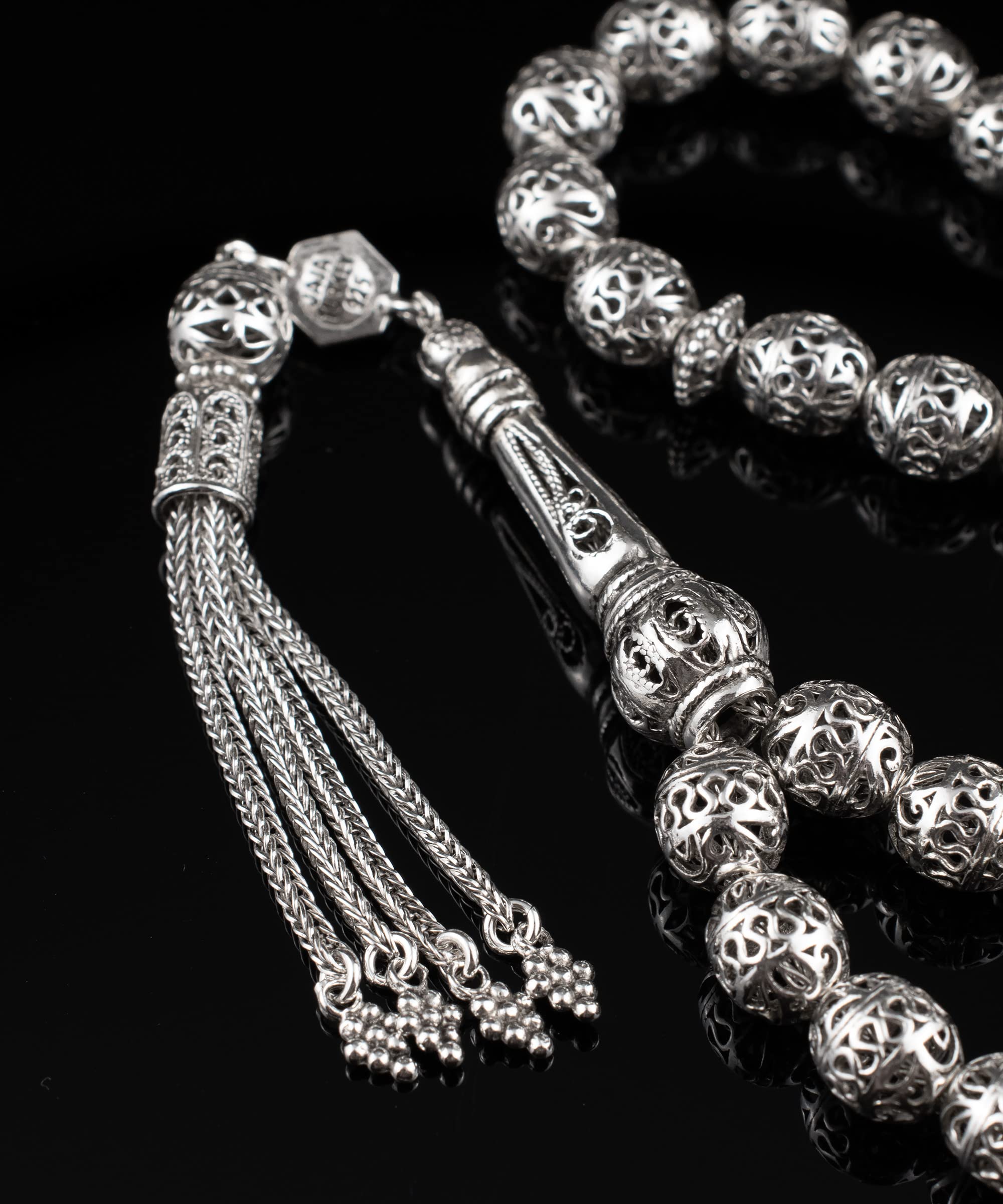 925 Sterling Silver Filigree Art Oval Beads Tasbeeh - 33 Piece Islamic Prayer Beads, Misbaha Tasbih for Meditation, Stress Relief & Spiritual Practice - Elegant Rosary for Muslim, Christian & Buddhist Use