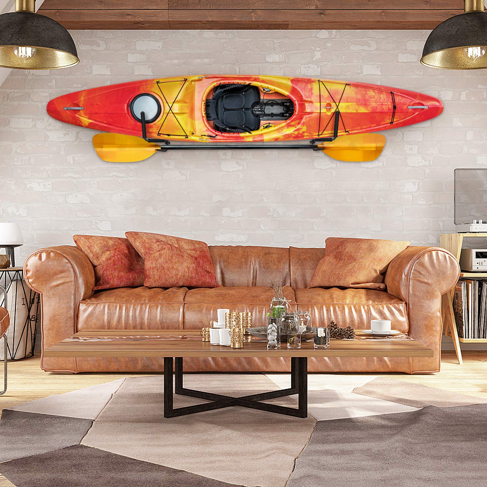 Premium Kayak Wall Mount Rack - Heavy Duty Storage for 2 Kayaks, Canoes & Surfboards - Space Saving Garage or Outdoor Organization Solution for Paddling & Water Sports Enthusiasts