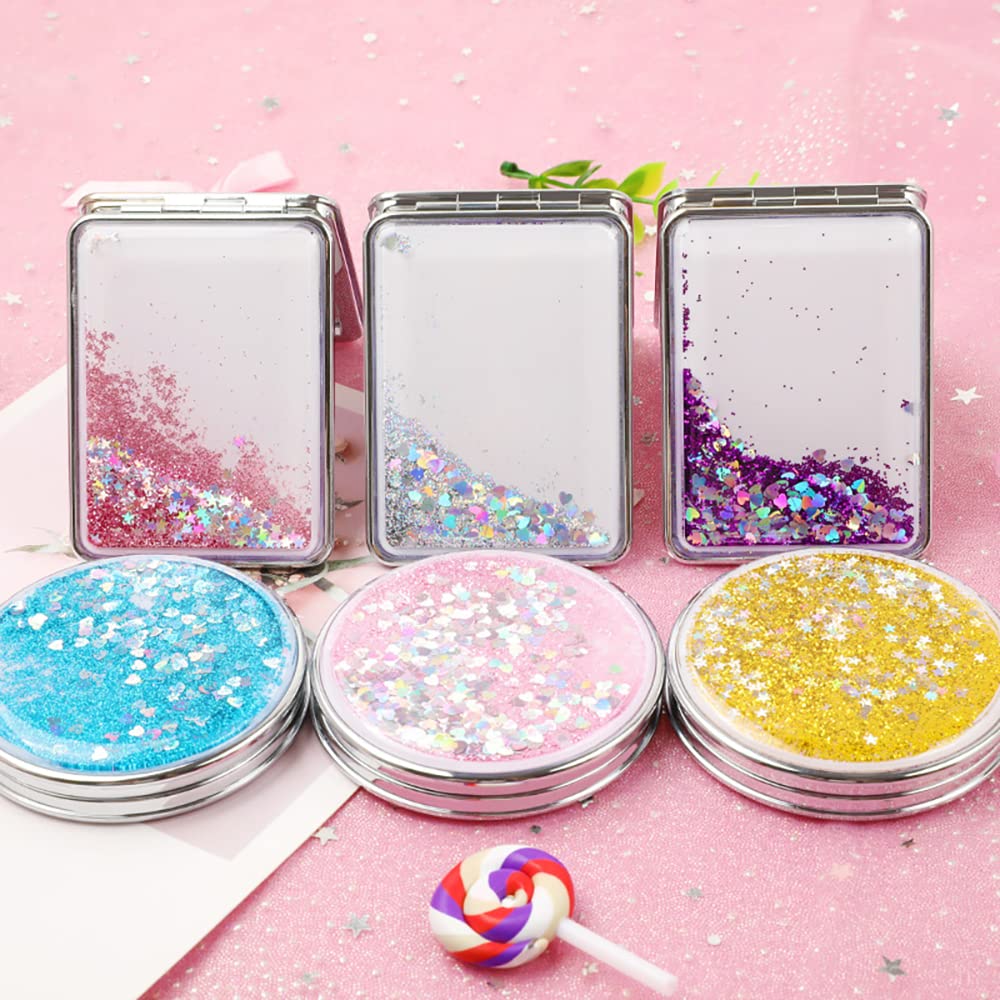 HSYHERE Creative Quicksand Double-Sided Portable Compact Foldable Fashion Hand Mirror - Travel Pocket Makeup Mirror (Square-Purple) | Perfect for Home, Travel & On-the-Go Touch Ups