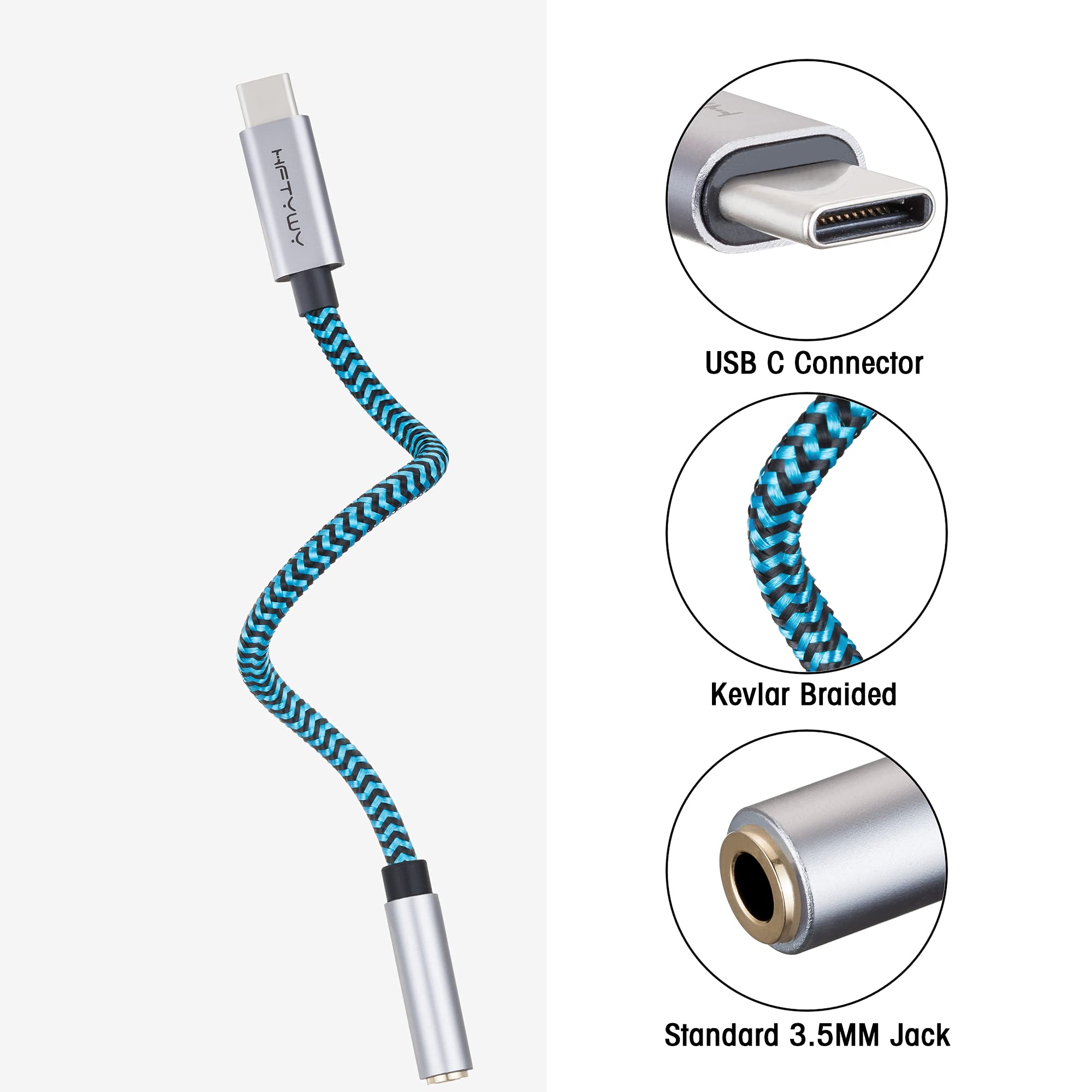 USB C to 3.5mm Headphone Adapter Cable 1ft - Hi-Res DAC Audio Dongle - USB Type C to AUX Jack Converter for iPhone, Android, Car Stereo, Headphones, Tablets - Perfect for Travel, Commuting & Home Audio