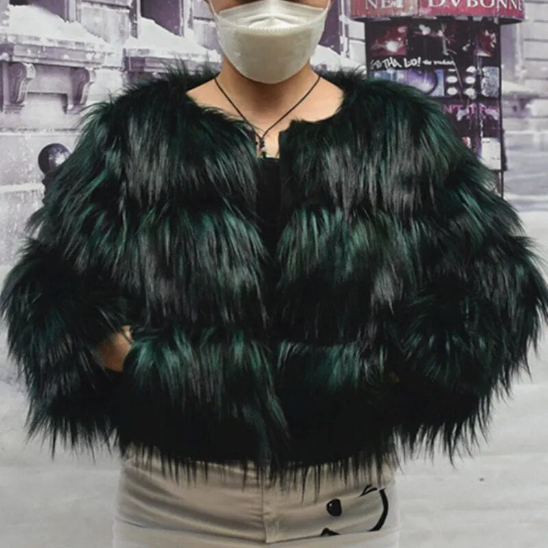 Women's Faux Fur Coat Winter Jacket - Warm Thick Fox & Raccoon Style Brown Fake Fur Coat for Plus Size | Cozy Outerwear for Cold Weather, Holiday Parties & Fashion Outings