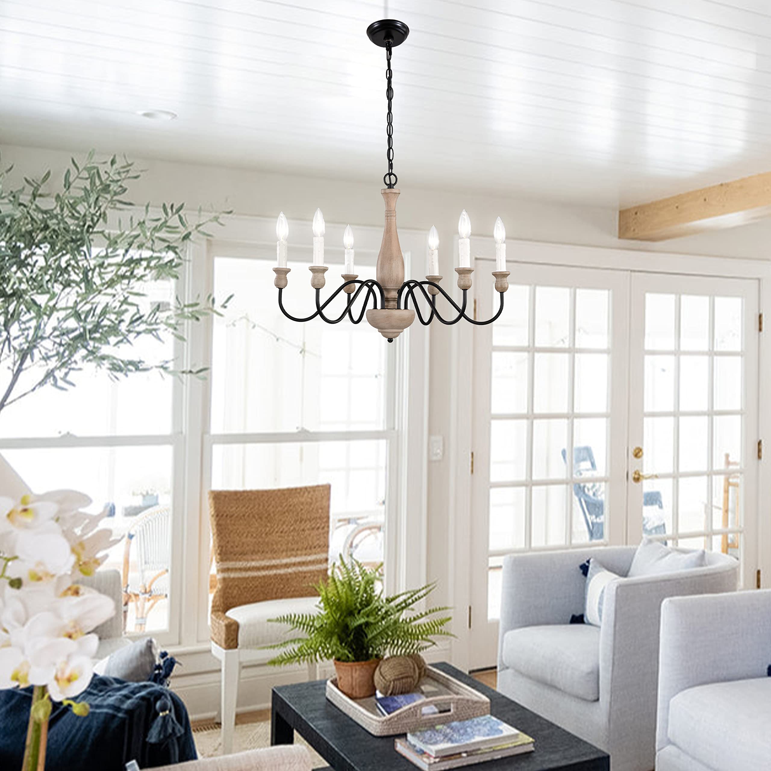 6-Light Black Metal Farmhouse Chandelier - 23.6