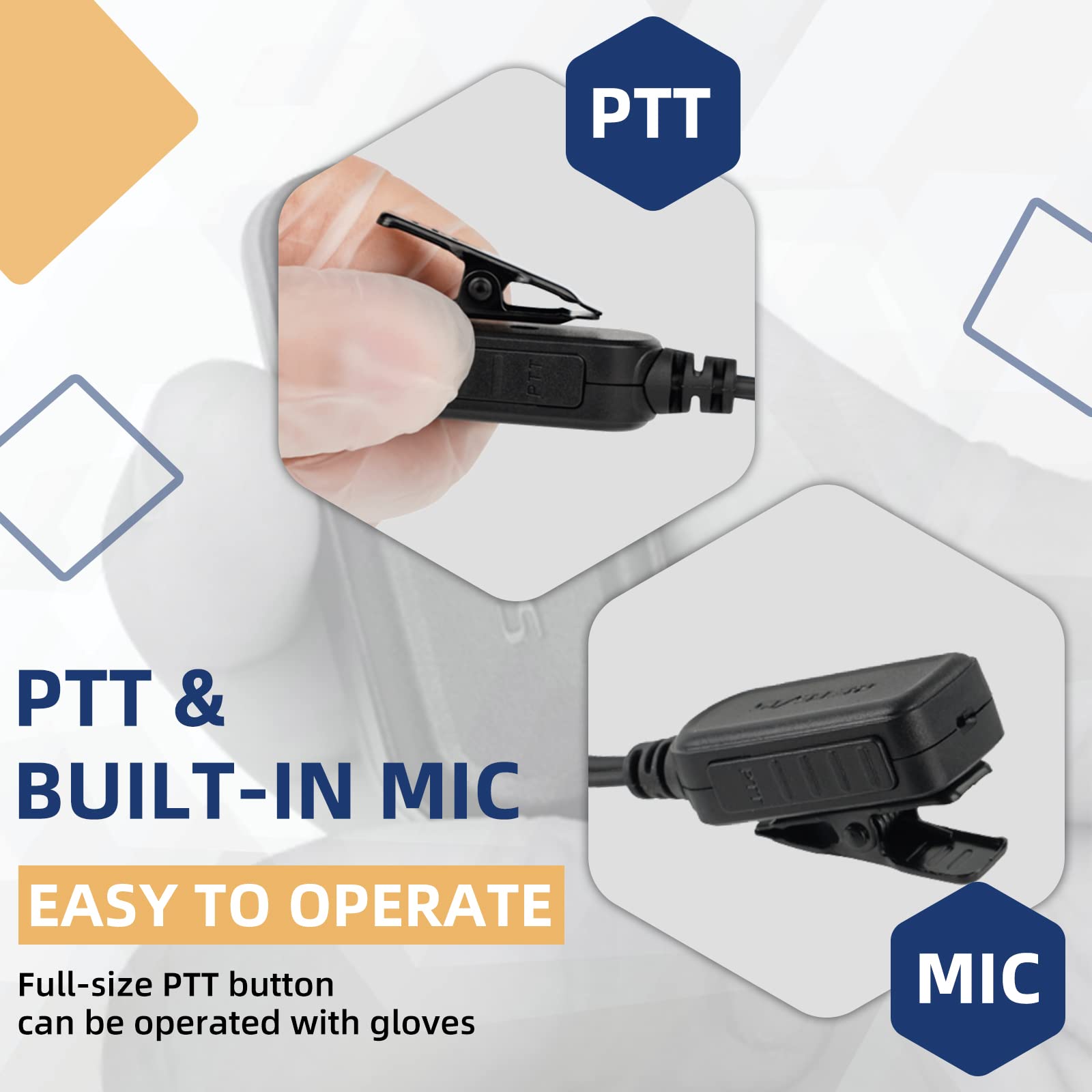 Retevis VOX Hands-Free Walkie Talkie Headset with Mic - 2 Pin Acoustic Tube Security Earpiece for Two Way Radios - Compatible with RT617 RT619 RT622 RT24 RT27 Baofeng Radios (1 Pack) - Ideal for Security Guards, Construction Sites & Event Staff Communication