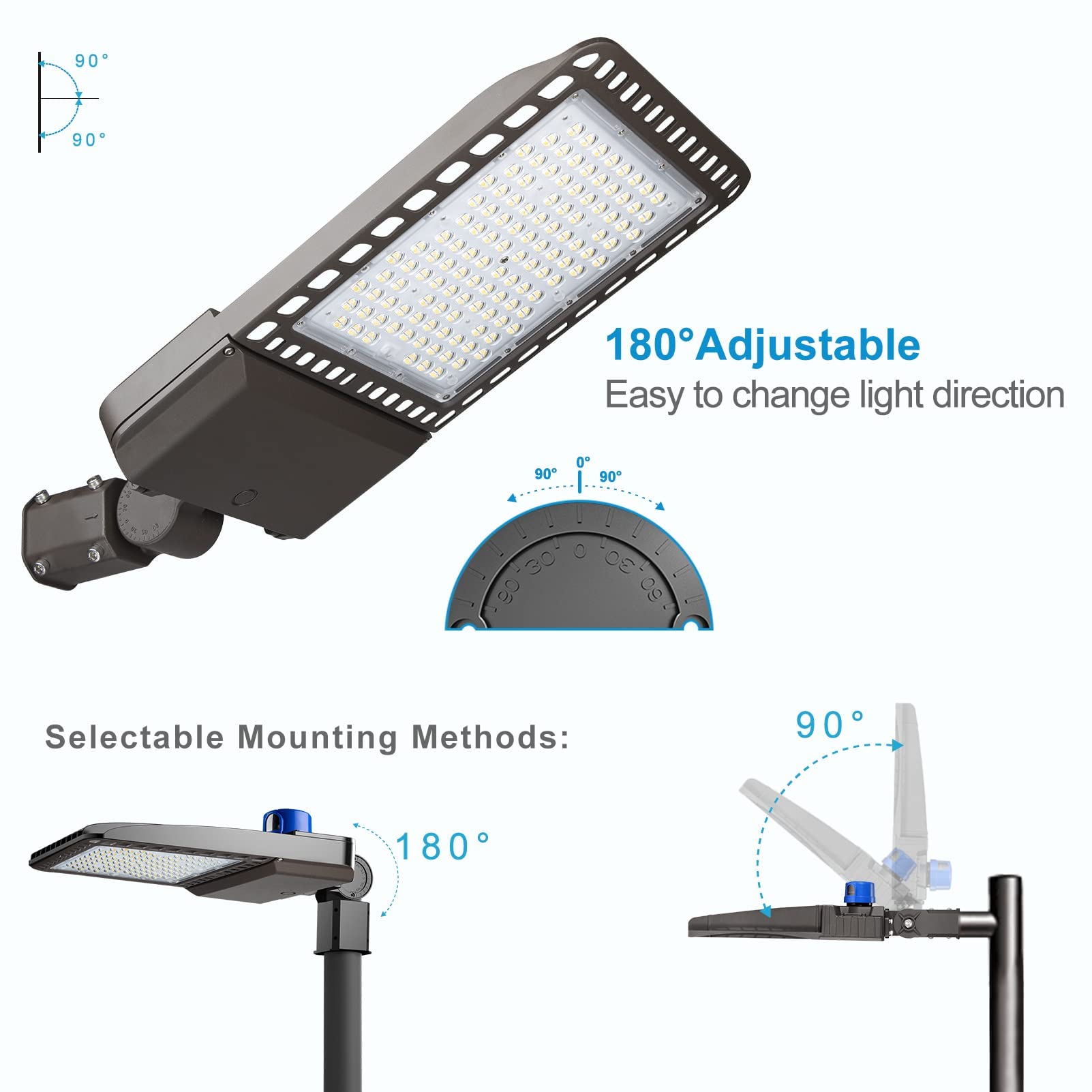 320W LED Parking Lot Lights 48000lm (150Lm/W) - Smart Dusk to Dawn Outdoor Pole Lights with Slipfitter Mount - Energy Efficient Commercial Lighting for 30~50ft Height - 2 Pack with 7 Year Warranty - Ideal for Parking Lots, Warehouses, Gas Stations & Outdoor Security Areas