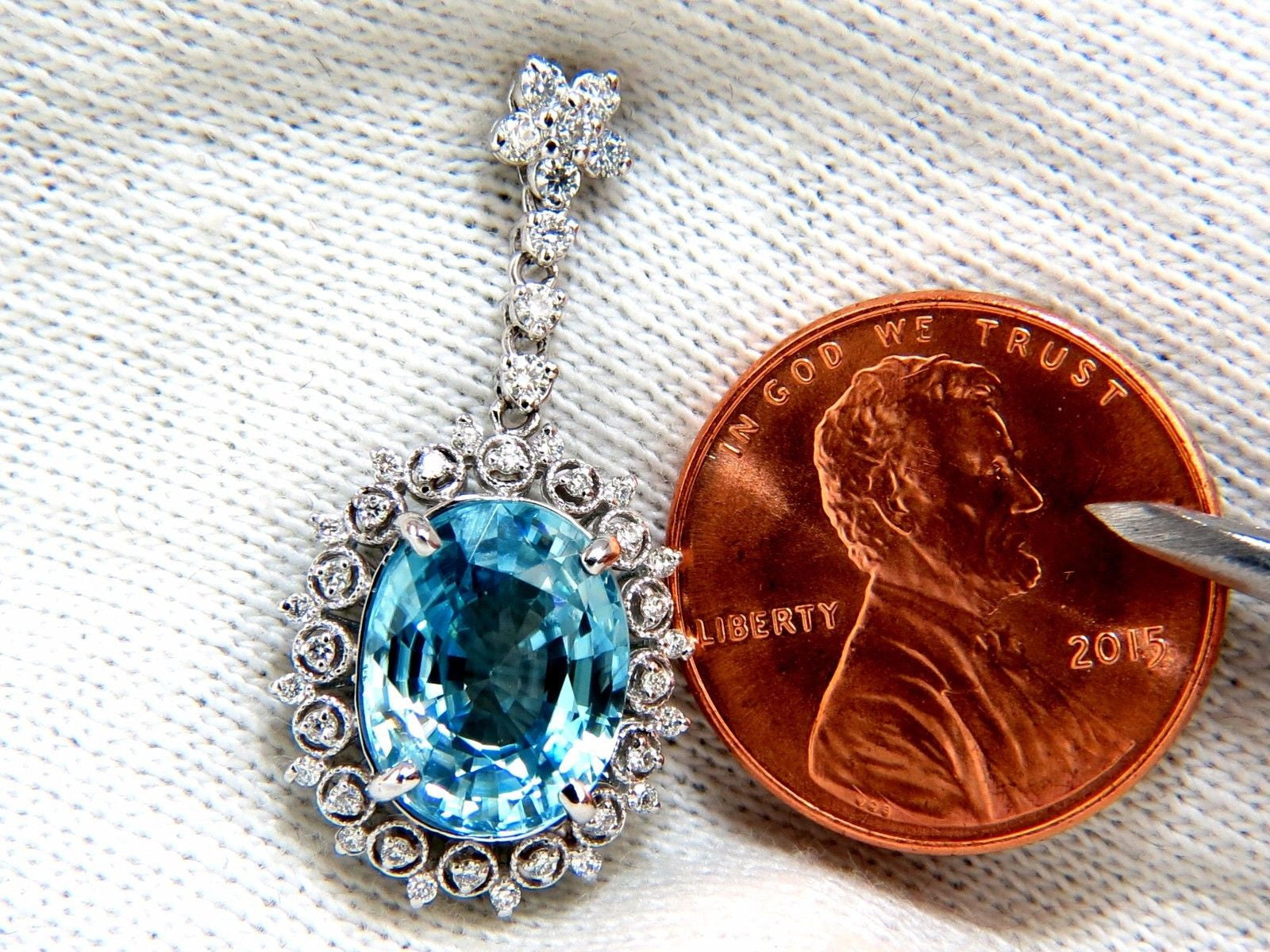12.46ct Natural Vivid Indigo Blue Zircon Diamond Earrings in 14K Gold - Edwardian Style for Weddings & Evening Events
