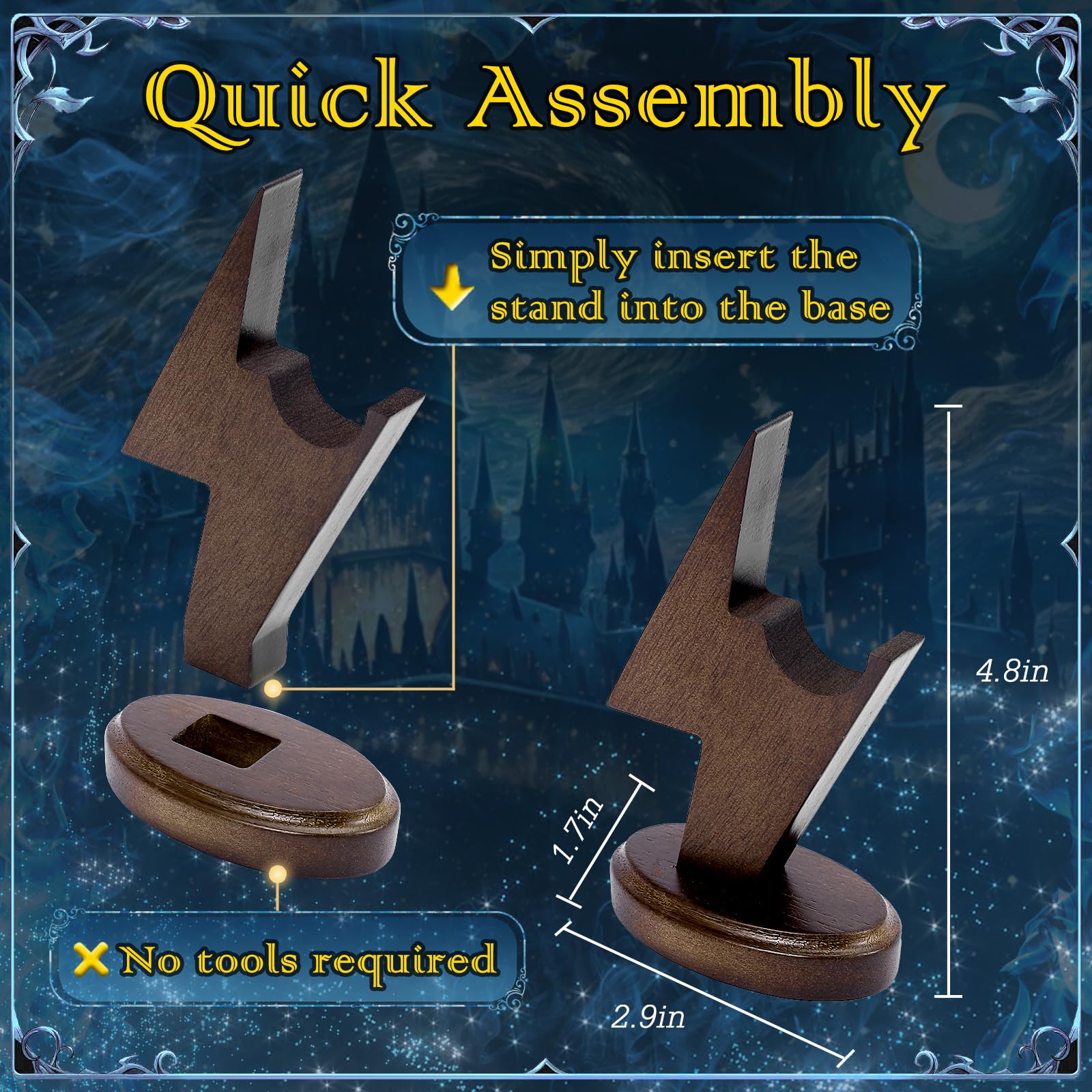 Wooden Wizard Wand Display Stand - Lightning-Shaped Magic Wand Holder for Harry Potter Collectibles | Perfect for Cosplay, Movie Props & Fantasy Decor