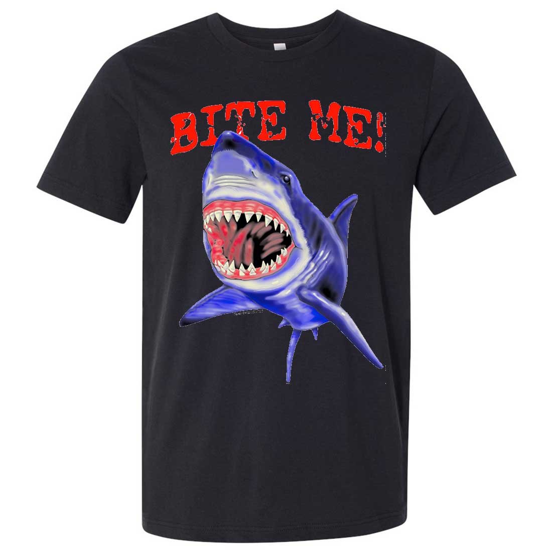 Bite Me Great White Shark Graphic Men's Fitted T-Shirt - Assorted Colors - Perfect for Casual Wear, Beach Outings & Shark Lovers
