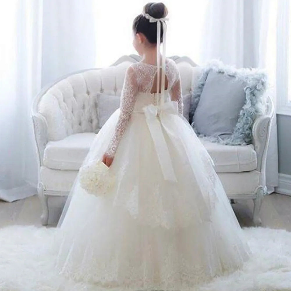 Puffy Little Girls Pageant Flower Girl First Communion Dress - Elegant Lace Princess Gown for Weddings, Baptisms & Special Occasions