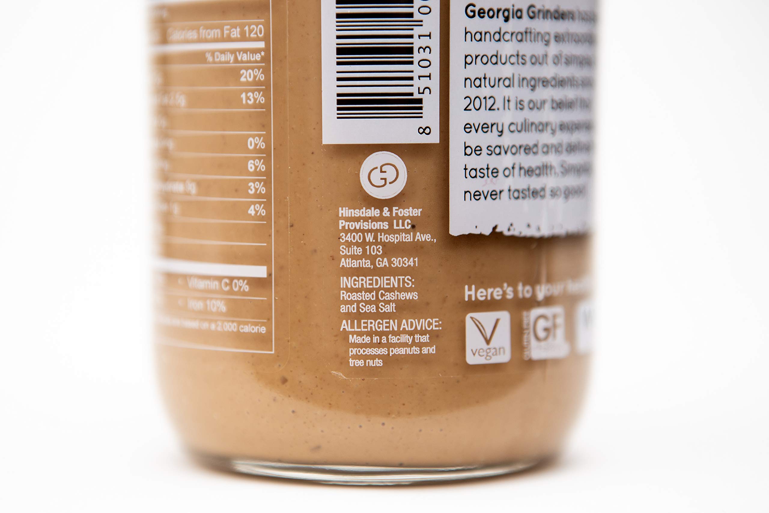 Georgia Grinders Creamy Cashew Butter 12oz (6 Pack) - Smooth Gourmet Cashew Spread, Whole30 Approved, Keto & Vegan Friendly, No Sugar or Additives, Non-GMO, Gluten Free - Perfect for Smoothies, Toast & Healthy Snacking