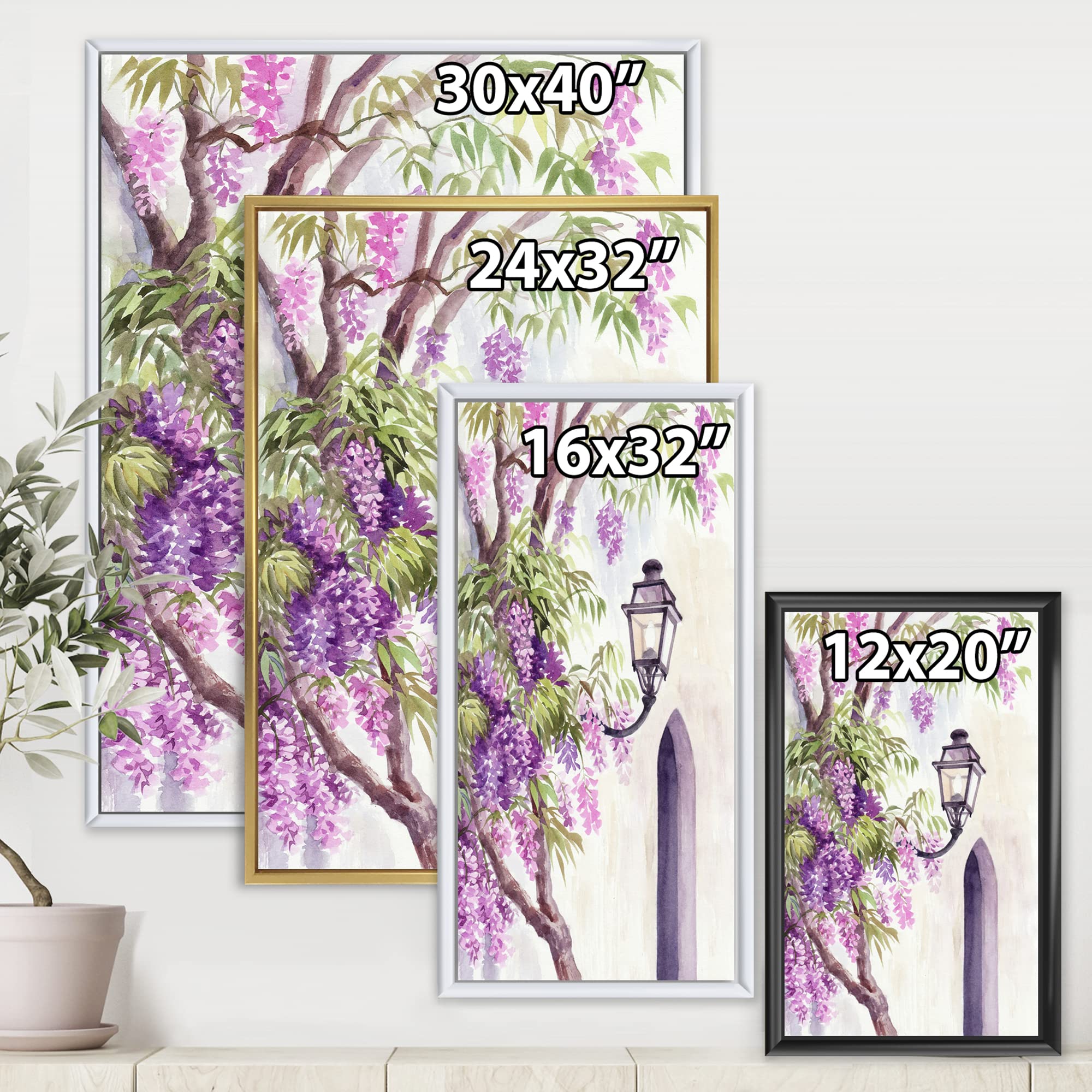 Wisteria and Lantern - Traditional Chinese Framed Canvas Wall Art Print - Perfect for Living Room, Bedroom & Office Decor
