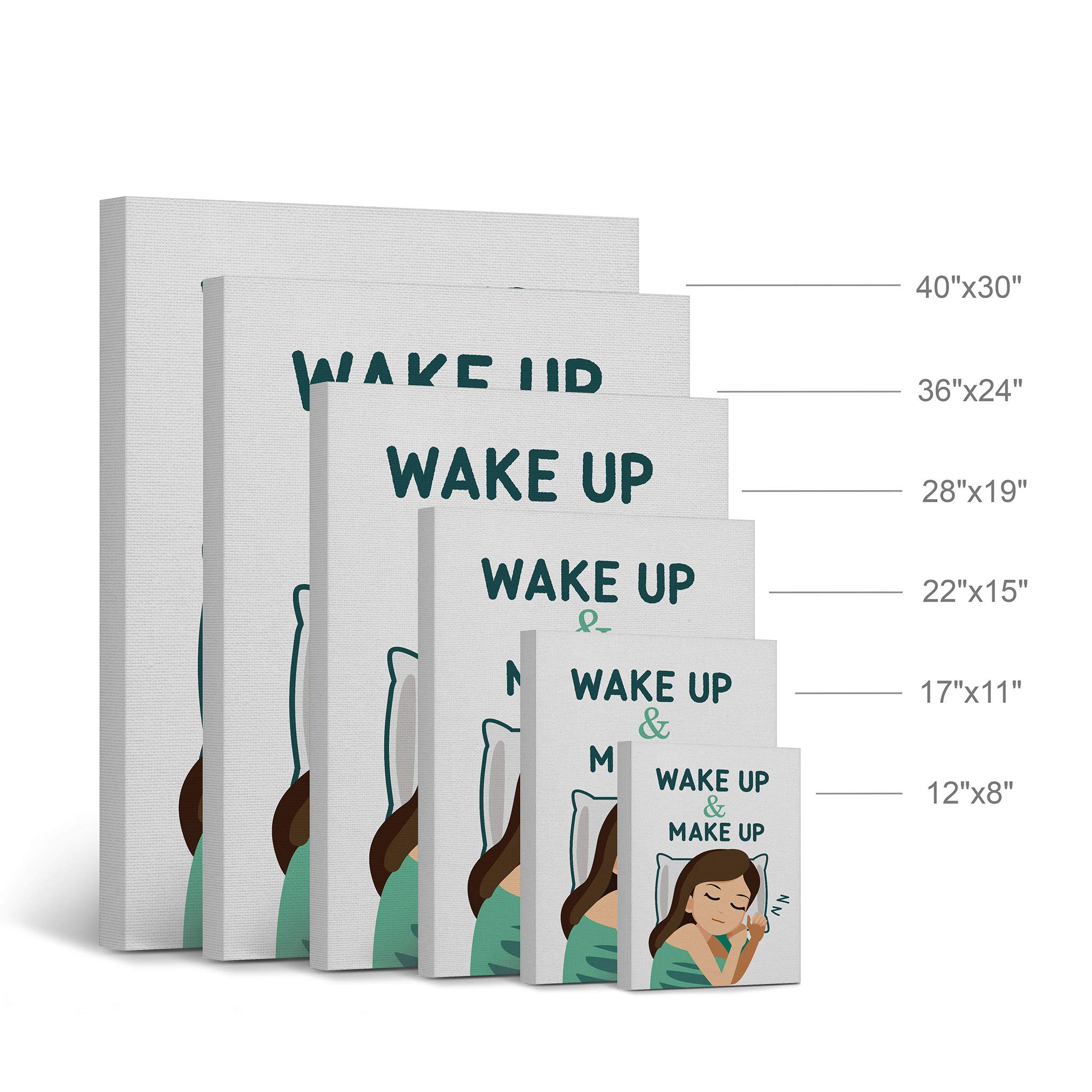 Smile Art Design Wake Up Make Up Canvas Print - Funny Bathroom Wall Decor, Nursery Wall Art, Home Decoration - Ready to Hang (22x15 inches, Made in USA) - Perfect for Bathrooms, Bedrooms, and Kids' Rooms