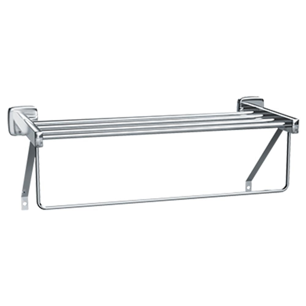 ASI 7310 18 Inch Wall Mounted Towel Shelf with Drying Rod & Support Bracket - Bathroom Storage Organizer for Spas, Gyms, and Home Use