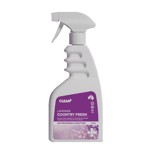Clean Plus Country Fresh Lavender Air Freshener & Sanitizer Spray - Eliminate Odors & Disinfect for Home, Office, Car & Bathroom Use