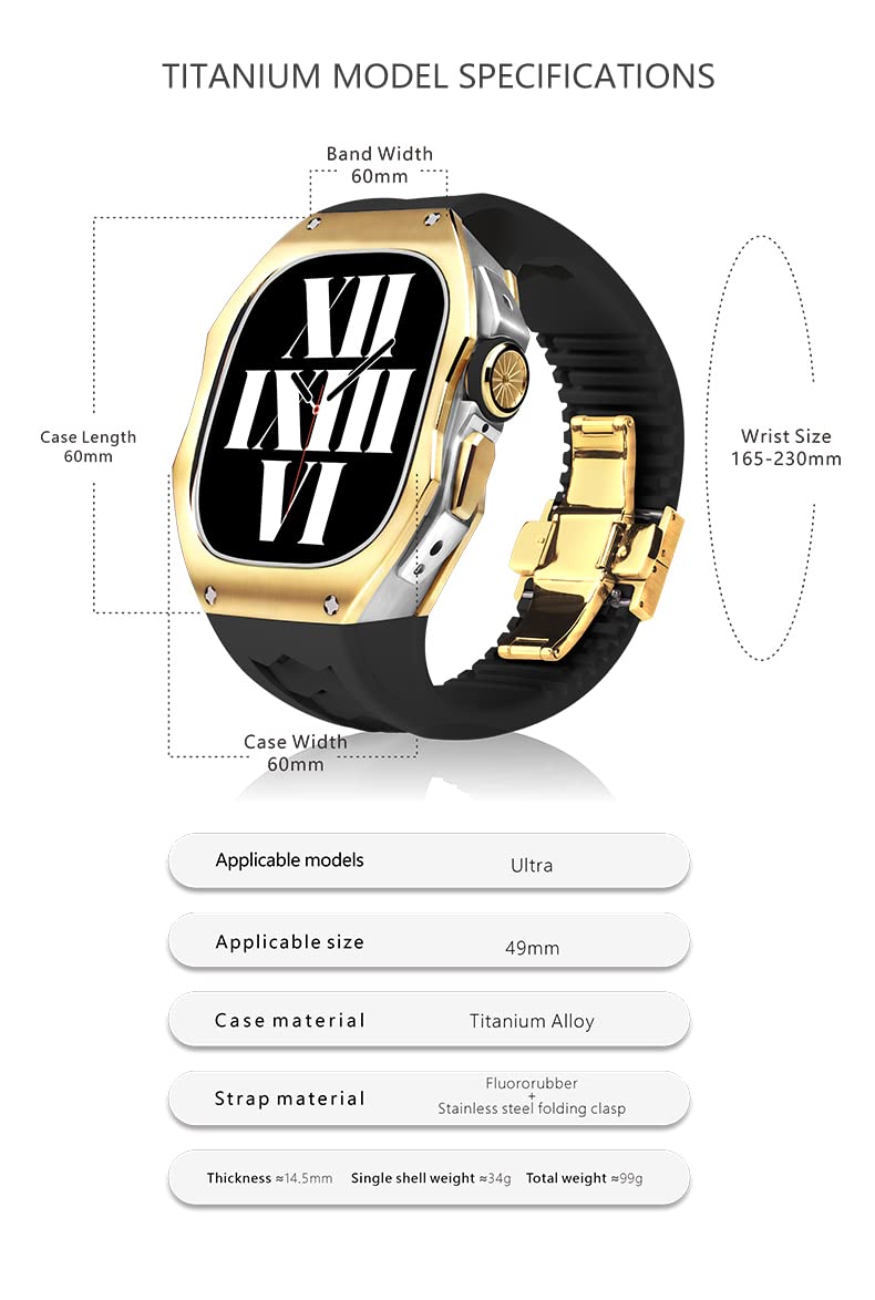 49mm Titanium Watch Band for Apple Watch Ultra - Black Fluororubber Strap | Unisex Classic Design | Durable Snap-on Installation | Luxury Upgrade Kit | Perfect for Workouts, Outdoor Adventures & Everyday Wear