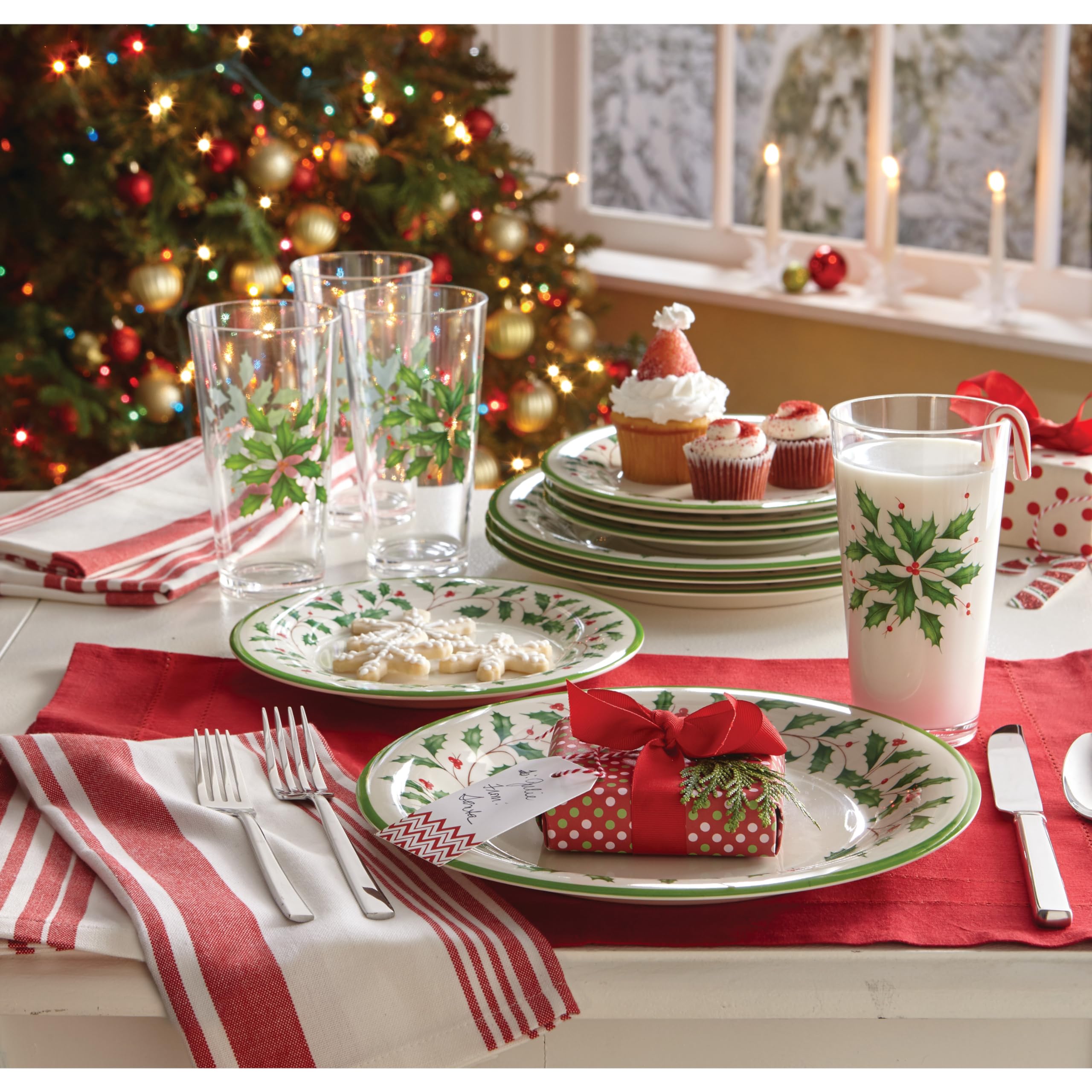 Lenox 863669 Holiday 4-Piece Melamine Dinner Plate Set - Christmas Dinnerware for Festive Gatherings & Hosting - Perfect for Holiday Parties, Family Dinners & Special Occasions
