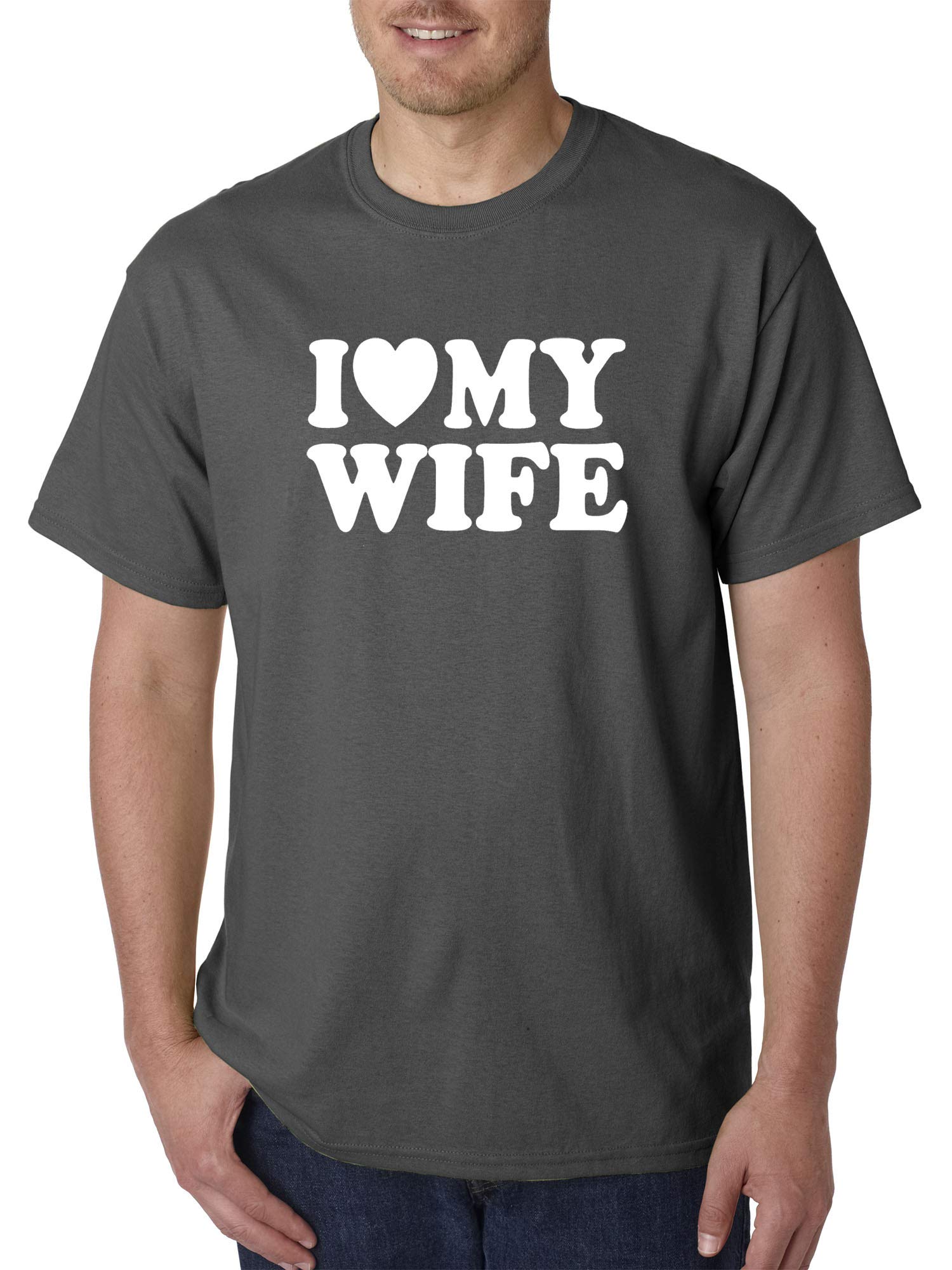 True Way 513 - Premium Unisex Cotton T-Shirt 'I Love My Wife' - Small Size Charcoal Gray - Perfect for Anniversaries, Couple Gifts & Casual Wear