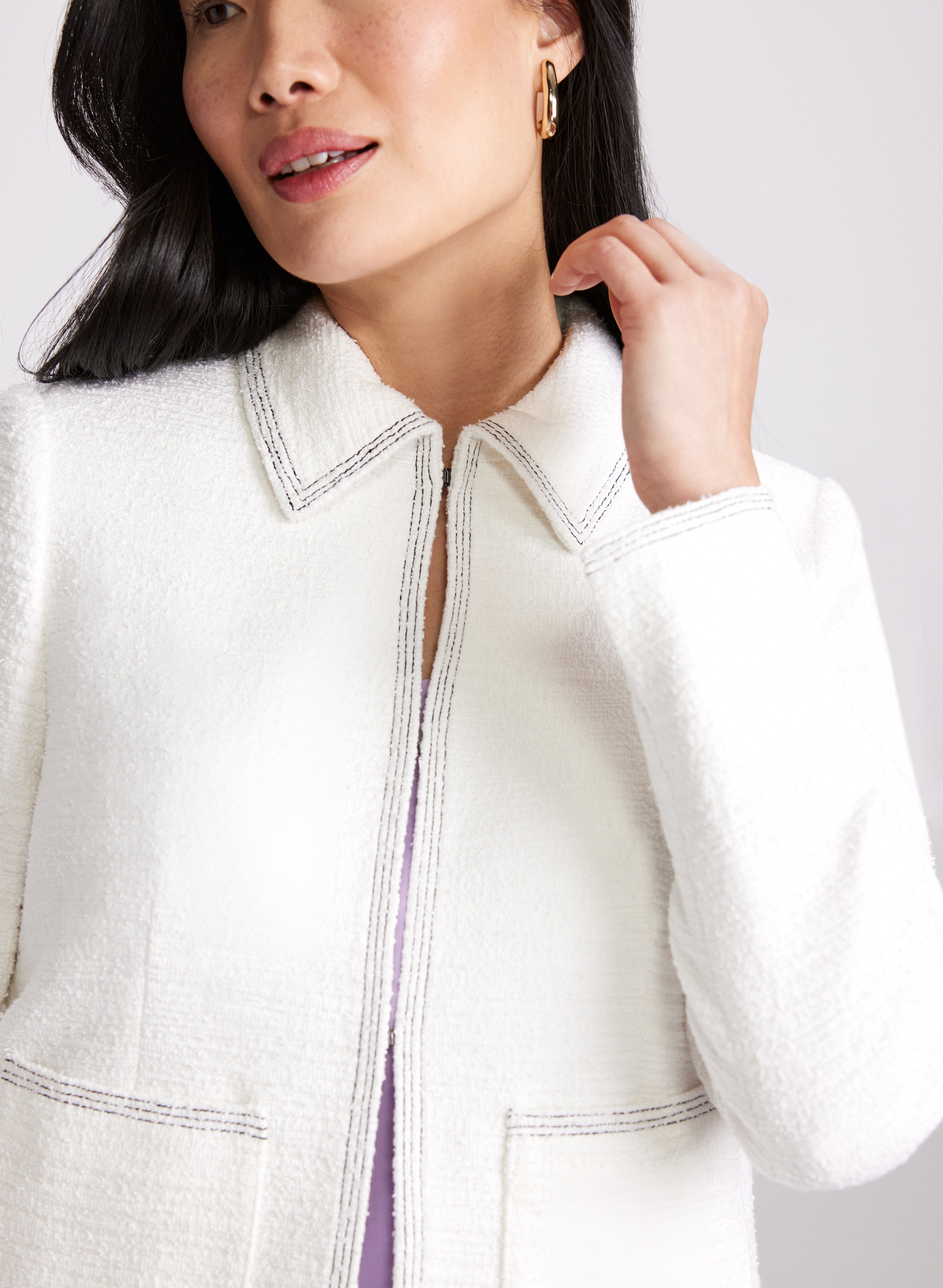 Stylish Contrast Stitch Tweed Jacket for Women - Elegant Blazer with Vintage Details | Perfect for Office Wear, Date Nights & Fall Fashion