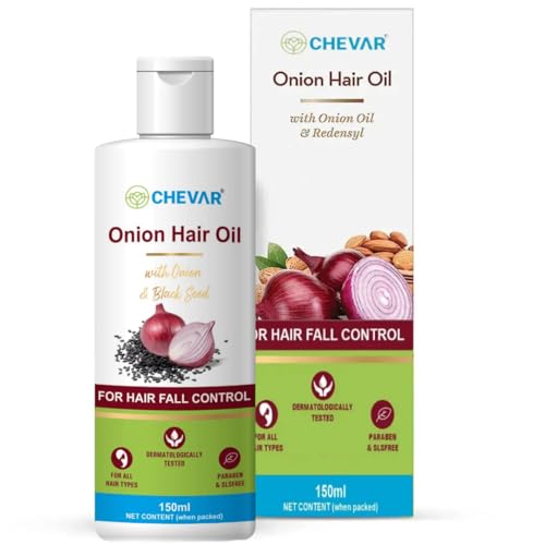 Chevar Onion Hair Oil for Hair Fall Control & Regrowth - Bhringraj, Curry Leaves & Amla Oil | Natural Hair Growth Treatment for Men & Women | Paraben-Free | Promotes Thicker, Healthier Hair for Daily Care & Styling