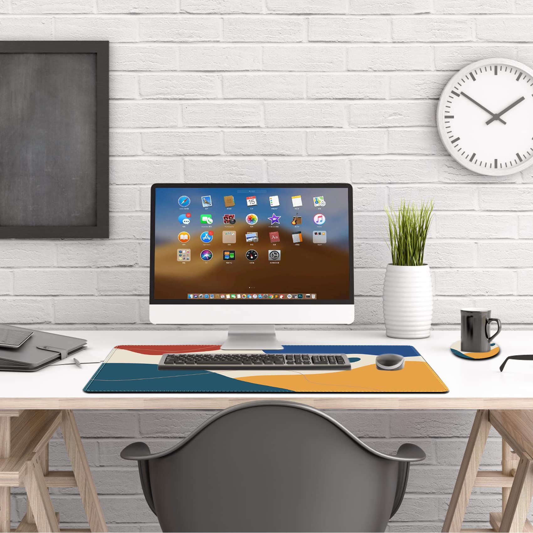 Large Extended Gaming Mouse Pad with Stitched Edges - Non-Slip Rubber Base Keyboard Mouse Mat (31.5x11.8 Inch) for Office, Home & PC Gaming - Abstract Morandi Design - Perfect for Work, Gaming & Computer Desks
