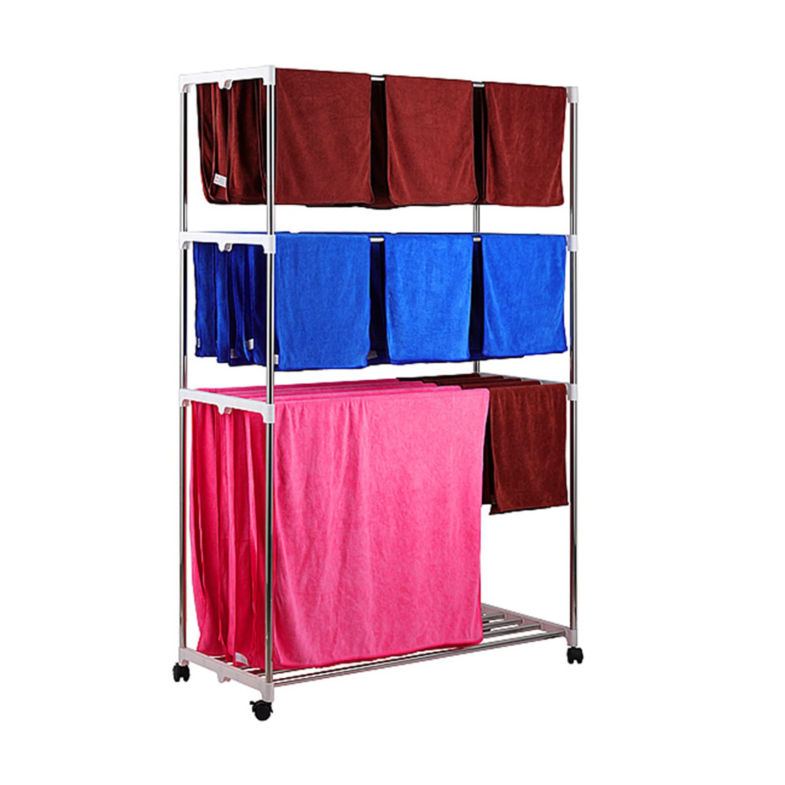 3-Tier Stainless Steel Freestanding Towel Rack - Heavy Duty Towel Holder for Bathroom, Pool & Spa - Holds 45 Towels - Perfect for Salon, Bar, Gym & Outdoor Use