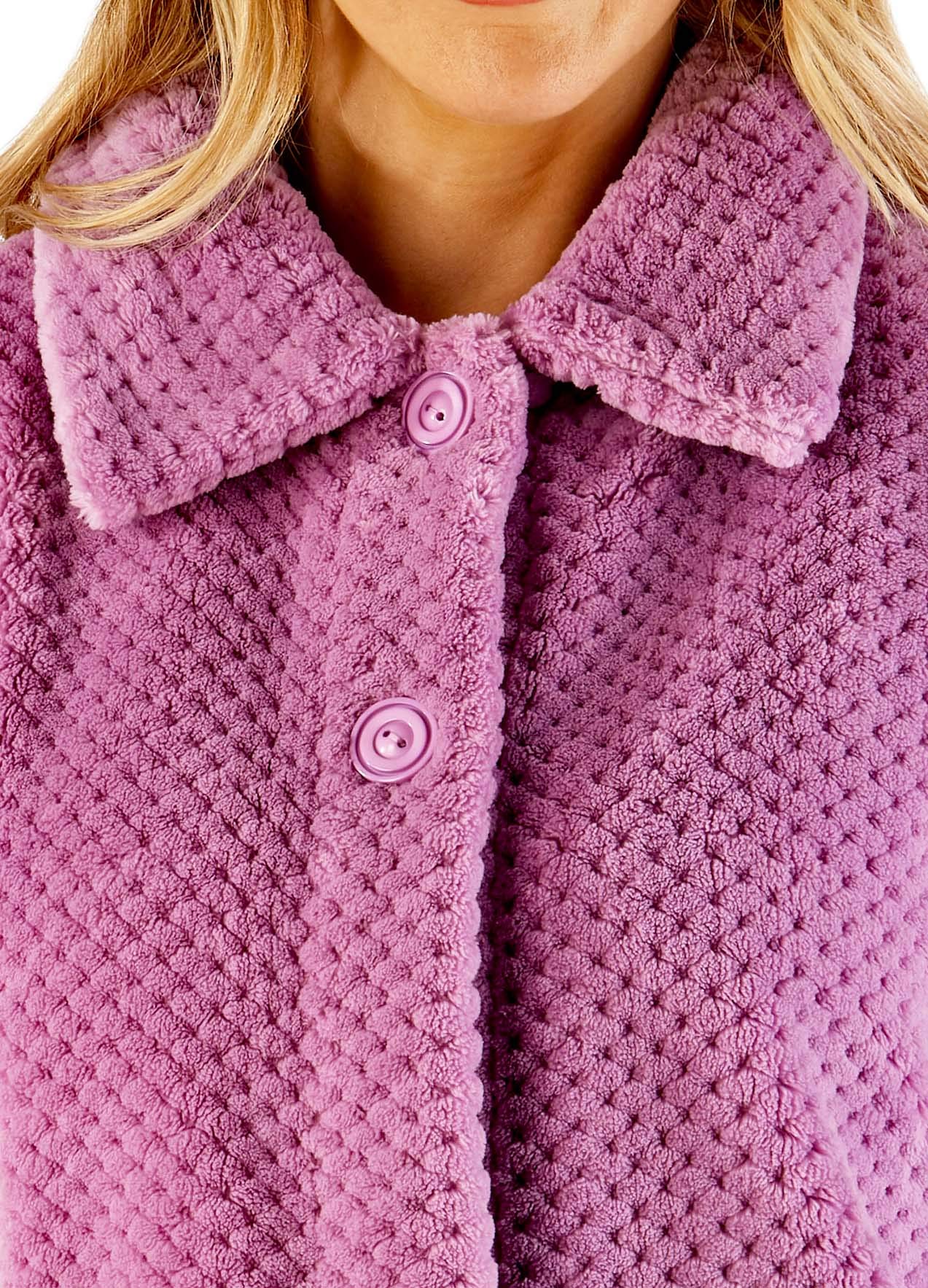Slenderella Women's Winter Bed Jacket - Soft Thick Light Purple Waffle Fleece Collared Button Up Coat - XXL (24-26) - Cozy Loungewear for Cold Nights at Home