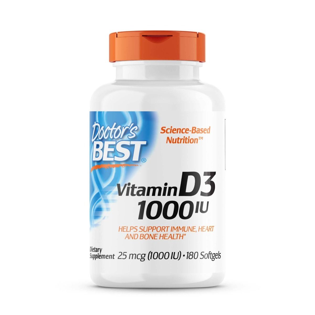 Doctor's Best Vitamin D3 25 mcg (1000 IU) 180 Softgels - Supports Bone Health & Immune System - Ideal for Daily Supplement & Winter Wellness