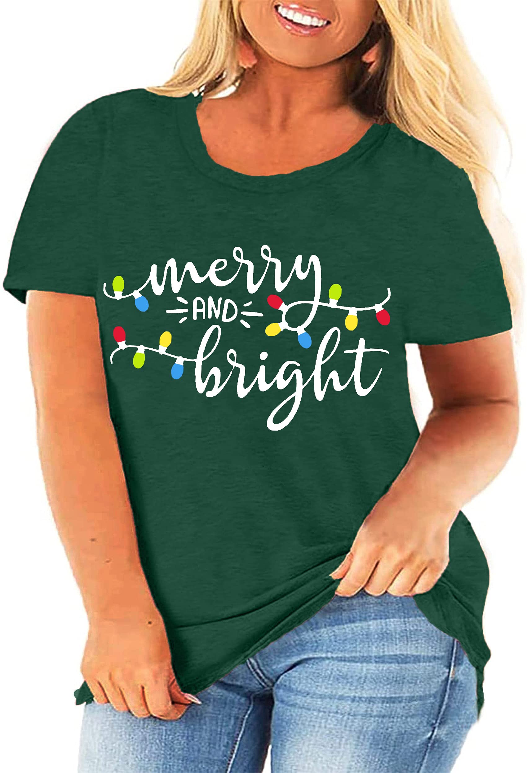 Christmas Plus Size Shirt for Women - Merry and Bright Holiday Tops, Oversized Xmas Tee, Fall Fashion T-Shirt | Perfect for Holiday Parties, Family Gatherings & Festive Outfits
