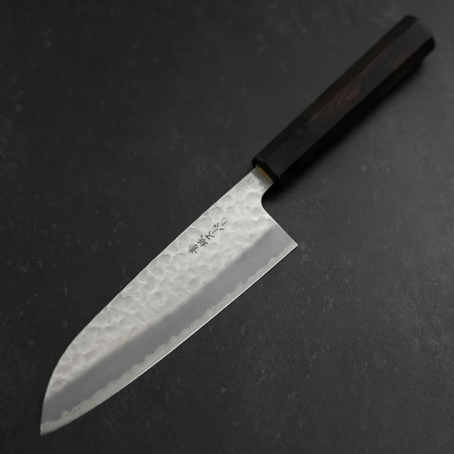 Premium Santoku Knife 165mm - Stainless Steel Clad Blue Super Core, Tsuchime Hammered Finish, Buffalo Ebony Handle - Perfect for Sushi, Vegetables & Meat Preparation