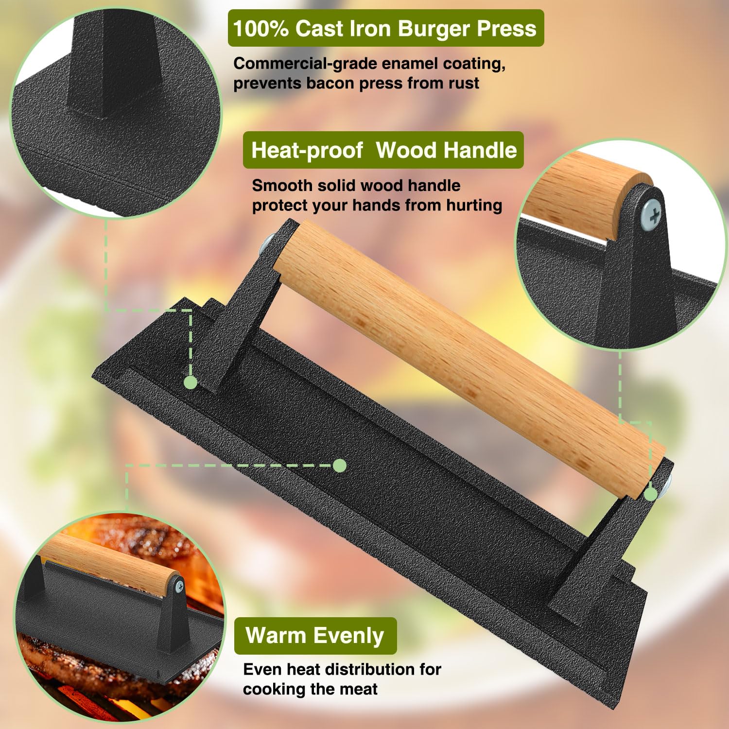 Wildone Heavy-Duty Cast Iron Burger Press - 7