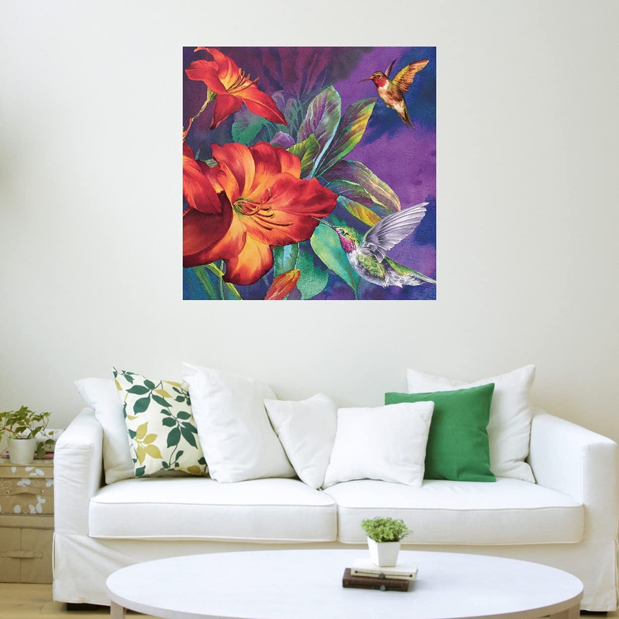 Hummingbirds Feeding Fine Art Canvas Print by Bill Jackson - 22x22 Inches Wall Decor for Living Room, Bedroom, Office & More - Ready to Hang - Perfect for Nature Lovers & Home Decor