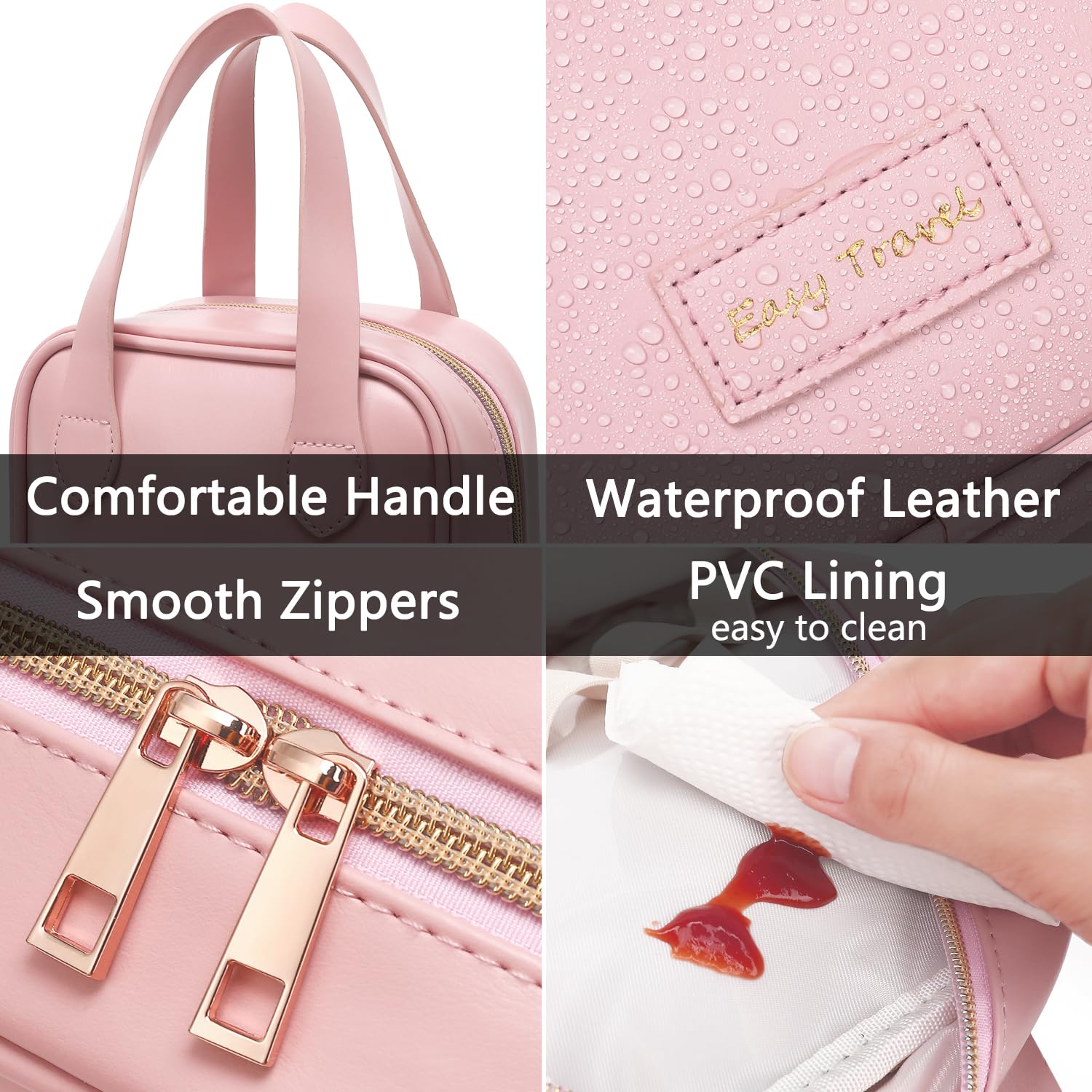 Waterproof PU Leather Travel Makeup Bag for Women - Cosmetic Organizer Case, Toiletry Pouch for Skincare, Brushes & Accessories | Perfect for Vacation, Gym, Business Trips & Daily Use