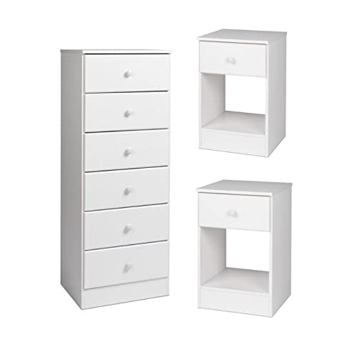 Home Square 3-Piece Bedroom Furniture Set - 2 Tall Nightstands & 6-Drawer Dresser - Modern Bedside Storage & Lingerie Chest - Perfect for Master Bedroom, Guest Room or Apartment