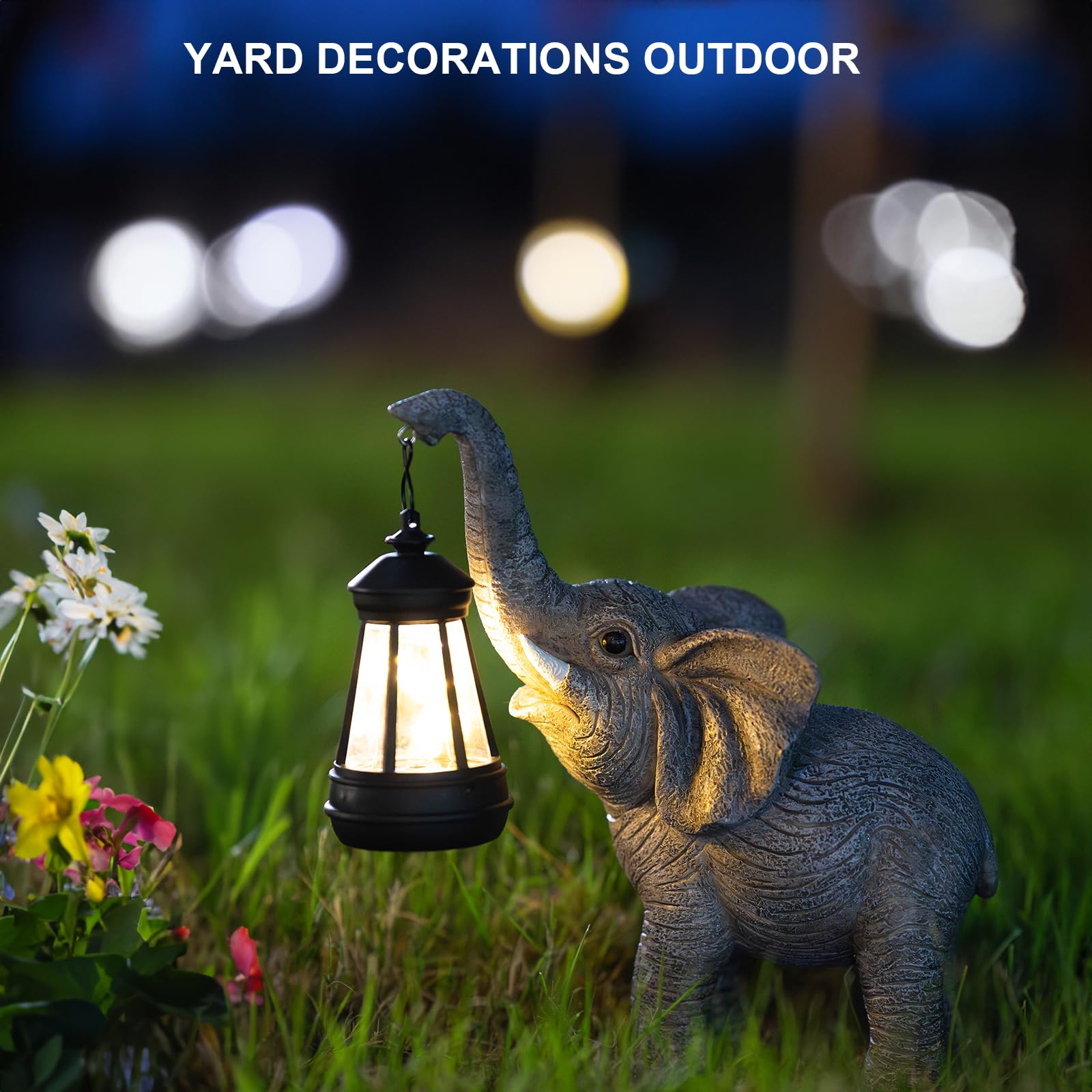 Solar Powered Elephant Statue - Outdoor Garden Decor with LED Lights, Weatherproof Animal Sculpture for Yard, Patio, Lawn - Unique Gardening Gifts for Women, Home Decoration for Birthday, Mother's Day, Housewarming