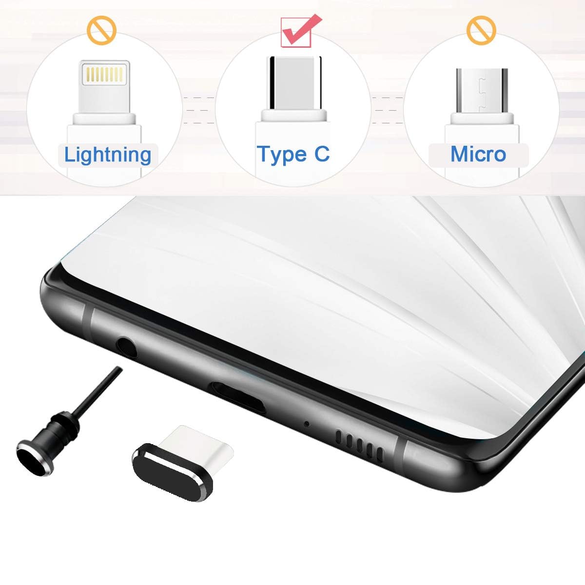 Premium USB C Dust Plugs & Charging Port Covers (2-Pack) - Compatible with iPhone 16/15 Pro Max, Samsung Galaxy S25/S24/S23/S22/S21/S20+/Ultra/Z Flip 6/Z Fold 6, Pixel, OnePlus - Black - Protect Your Device from Dust, Dirt & Damage - Perfect for Travel, Work & Daily Use