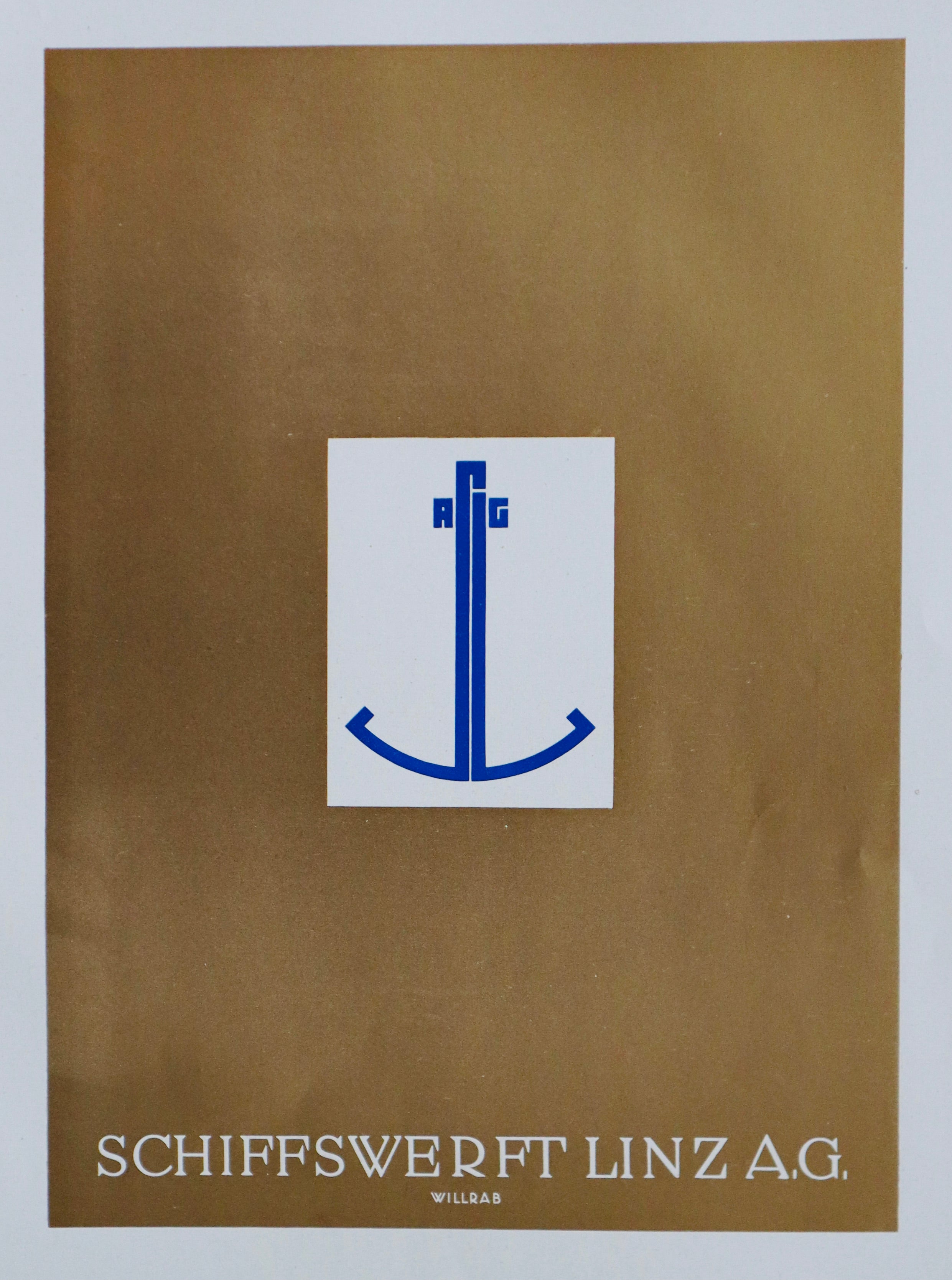 1923 Austrian Art Deco Poster - Schiffswerft Linz with Gold Anchor Design | Vintage Maritime Wall Art for Home & Office Decor